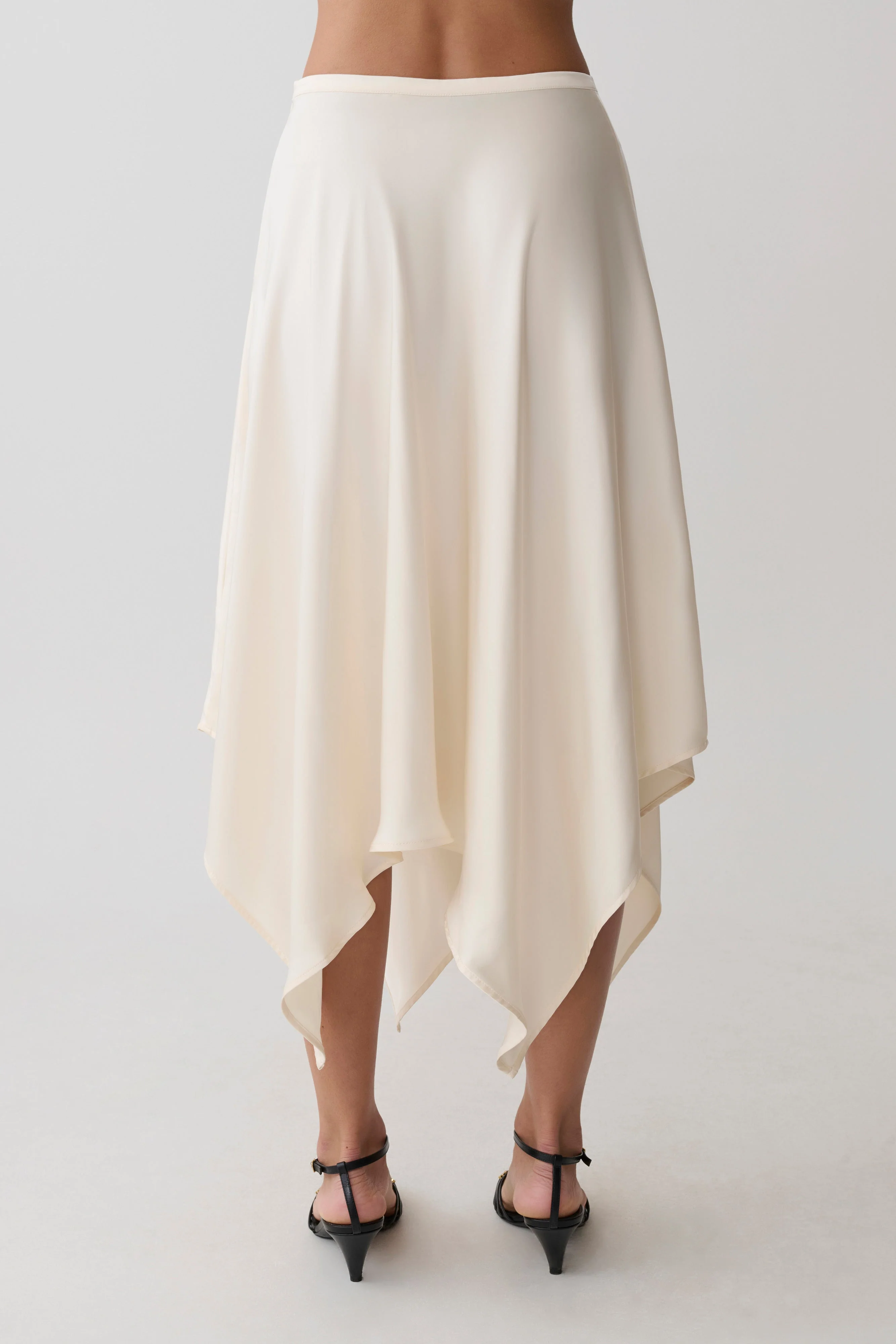 Coralie Asymmetric Satin Midi Skirt - Ivory - Image 6