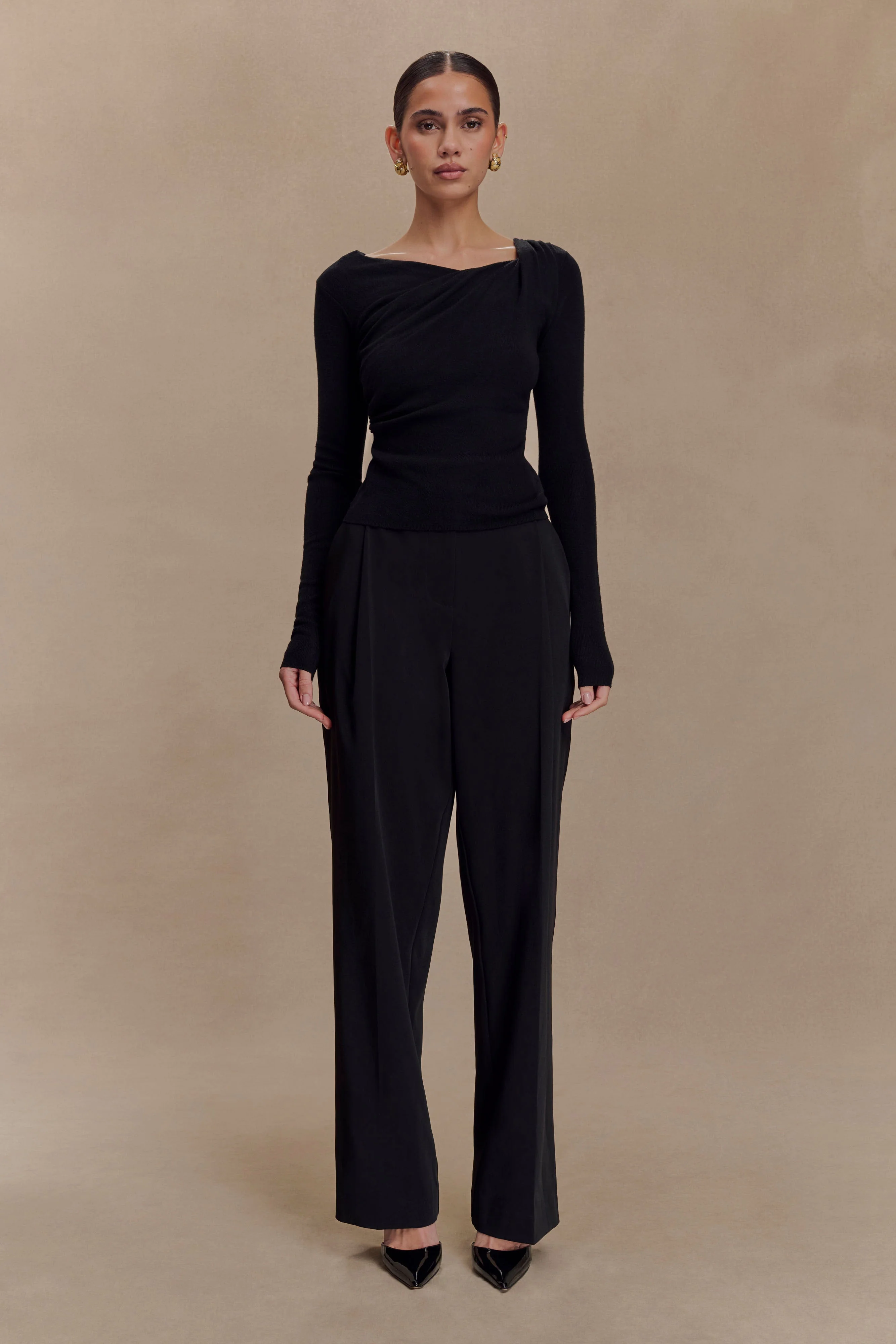 Culver Draped Twist Knit Top - Black - Image 4