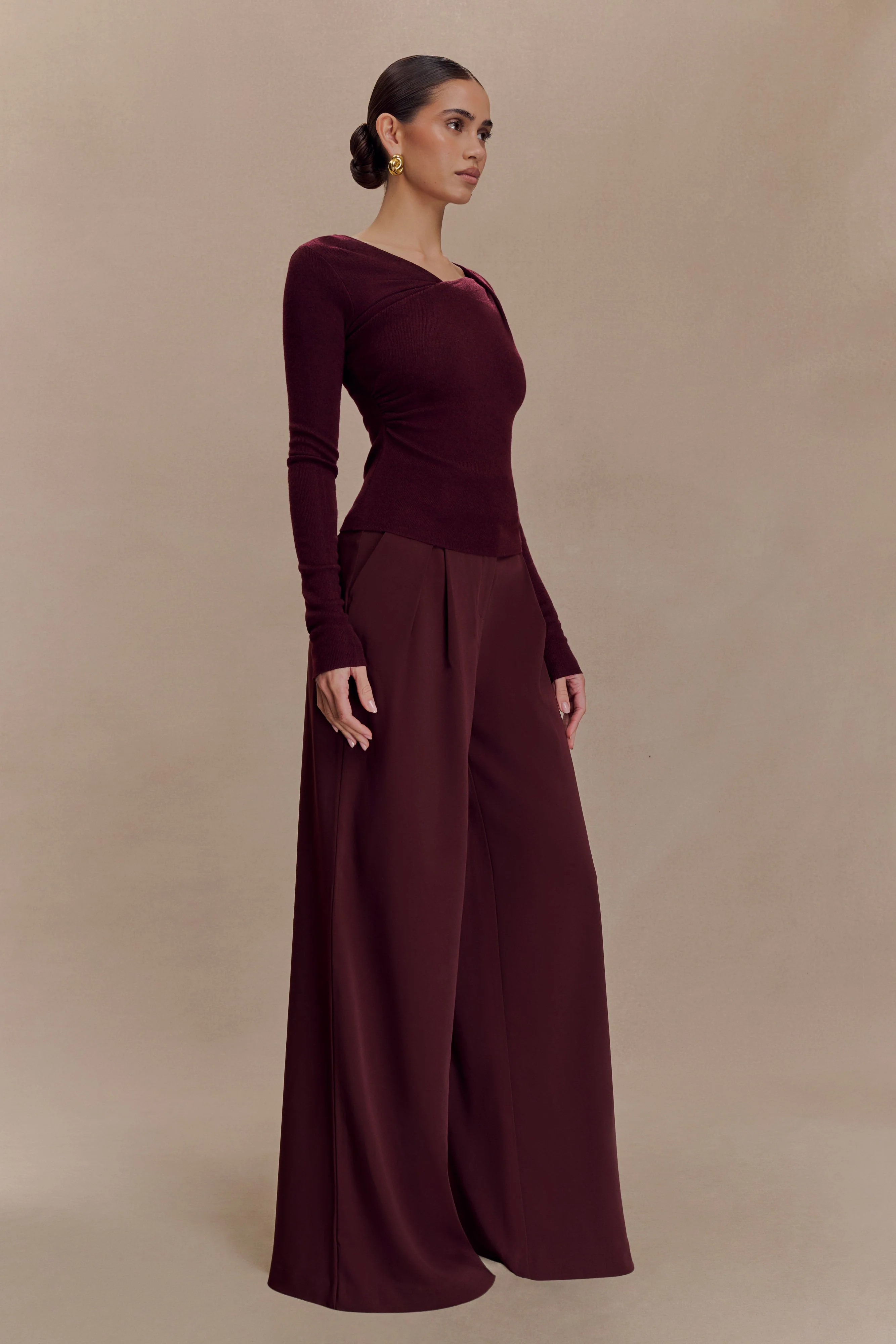 Culver Draped Twist Knit Top - Wine - Image 3
