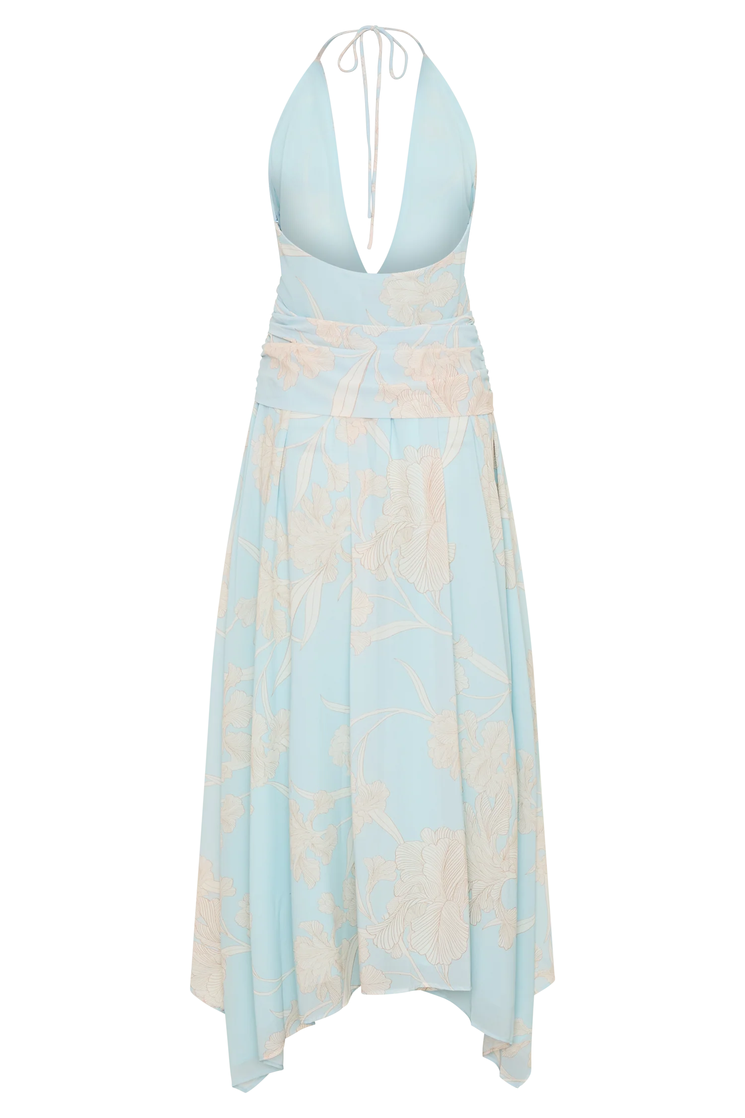 Cyra Plunge Chiffon Midi Dress - Blue Floral Print - Image 12