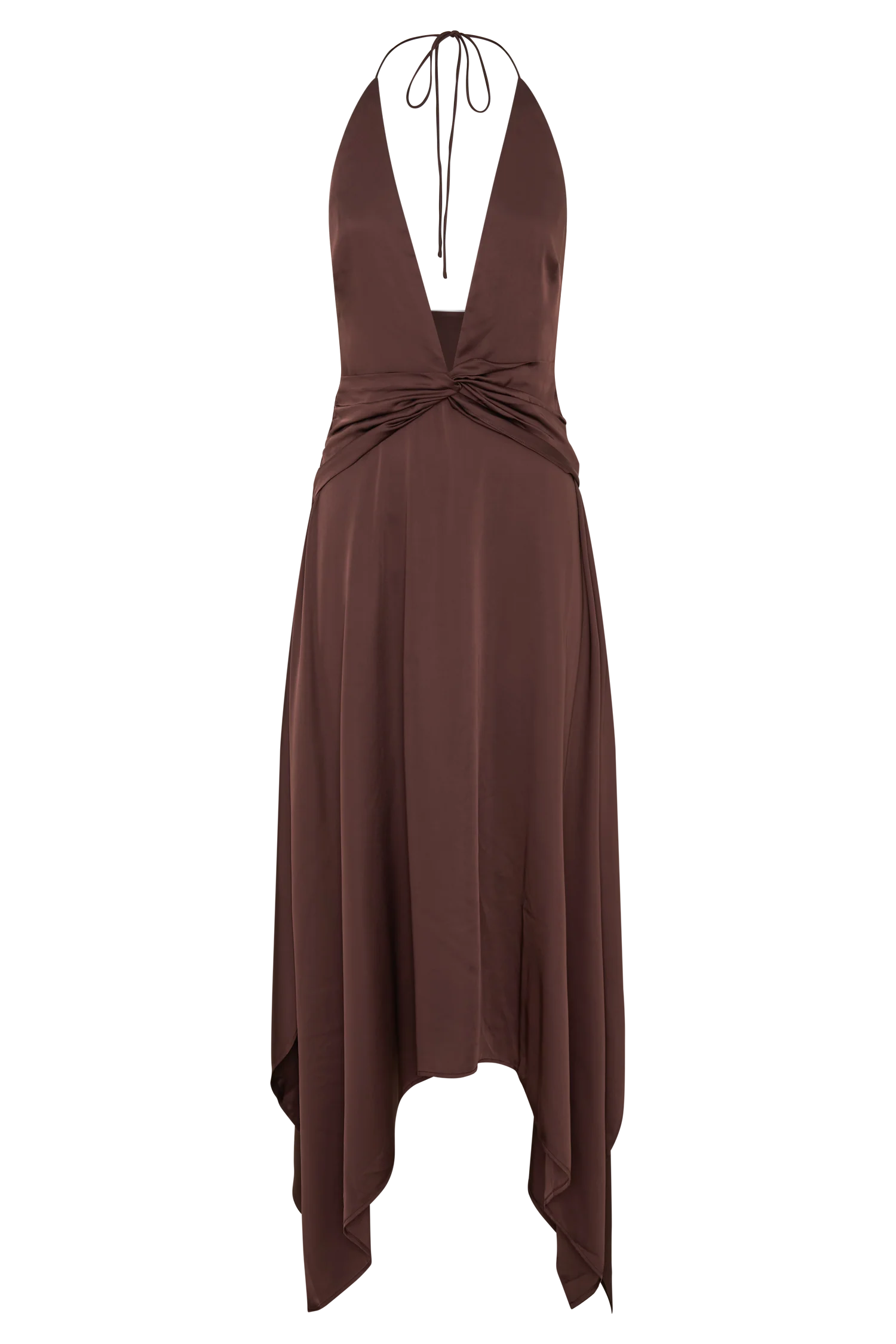 Cyra Plunge Satin Midi Dress - Dark Chocolate - Image 10