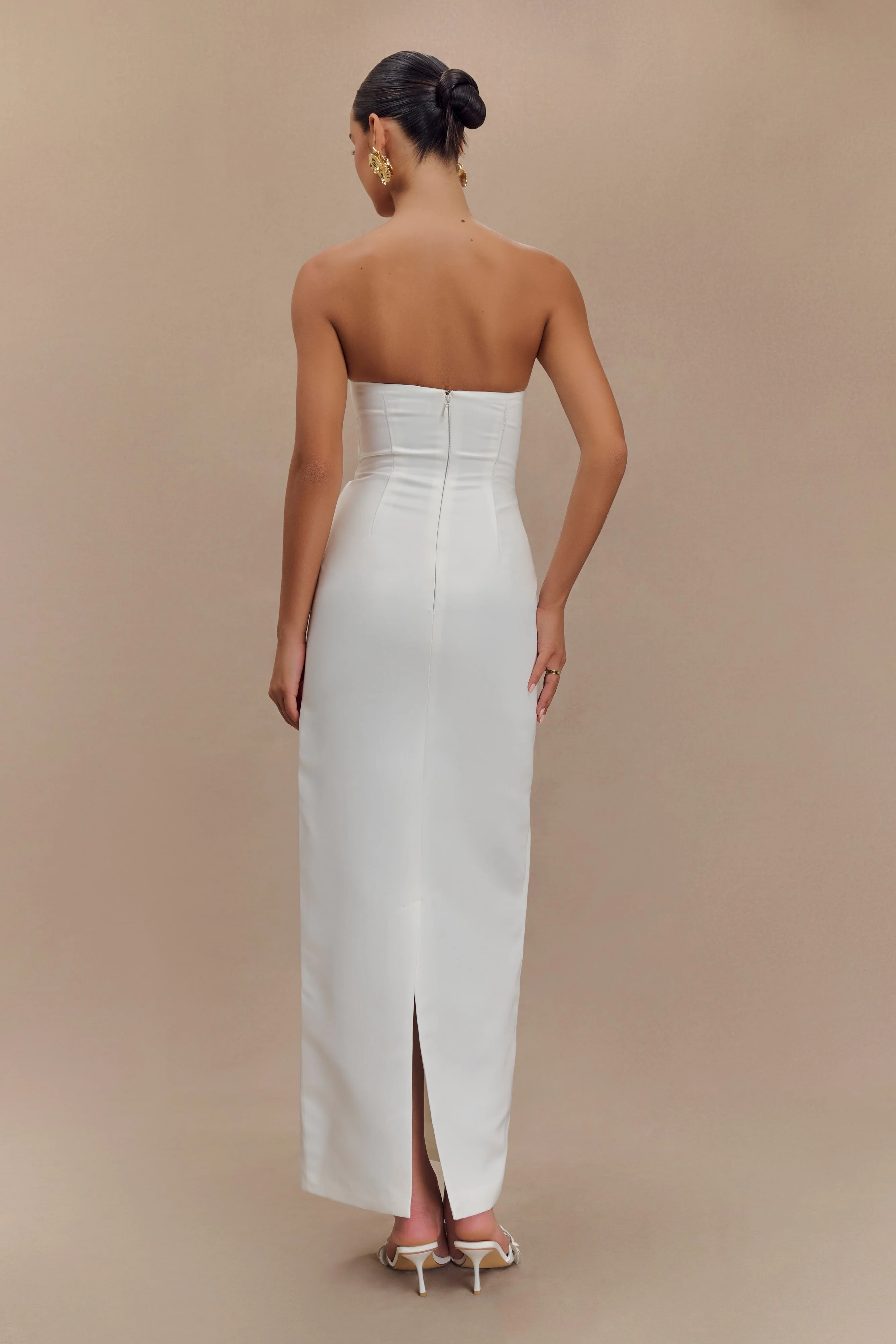 Cyrill Strapless Satin Structured Maxi Dress - White - Image 2