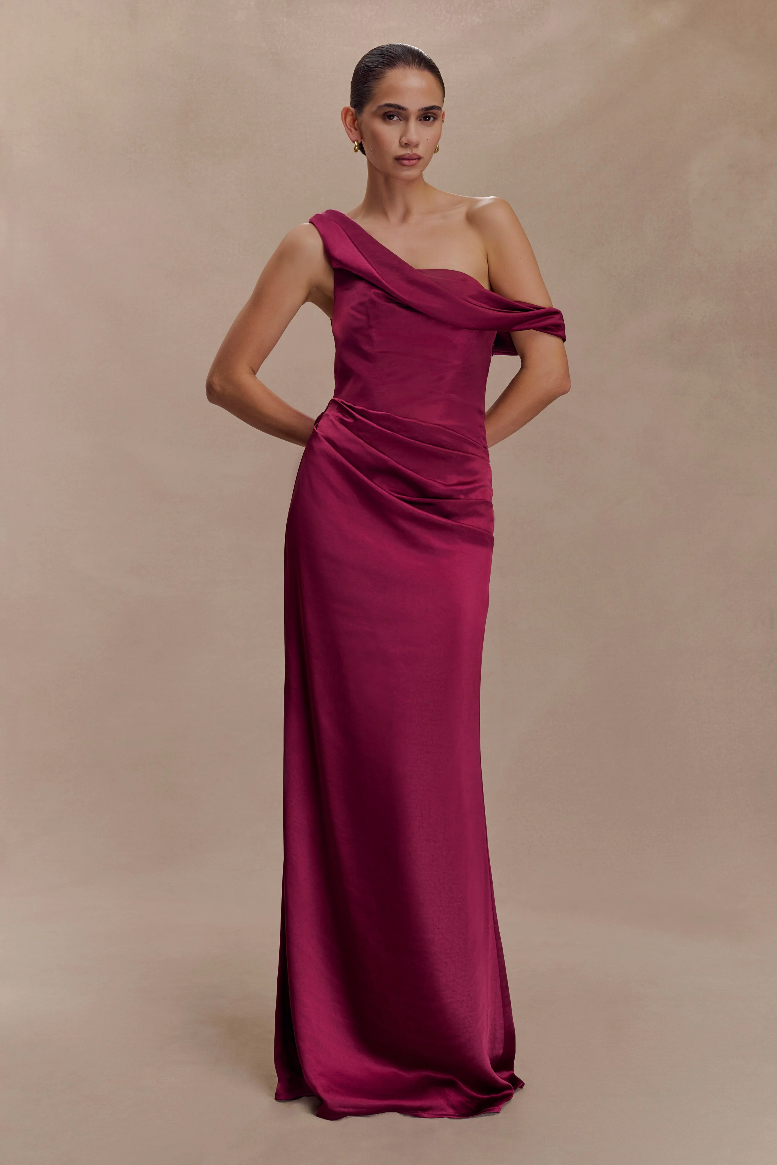 Dalia Off Shoulder Satin Maxi Dress - Mahogany - Image 7