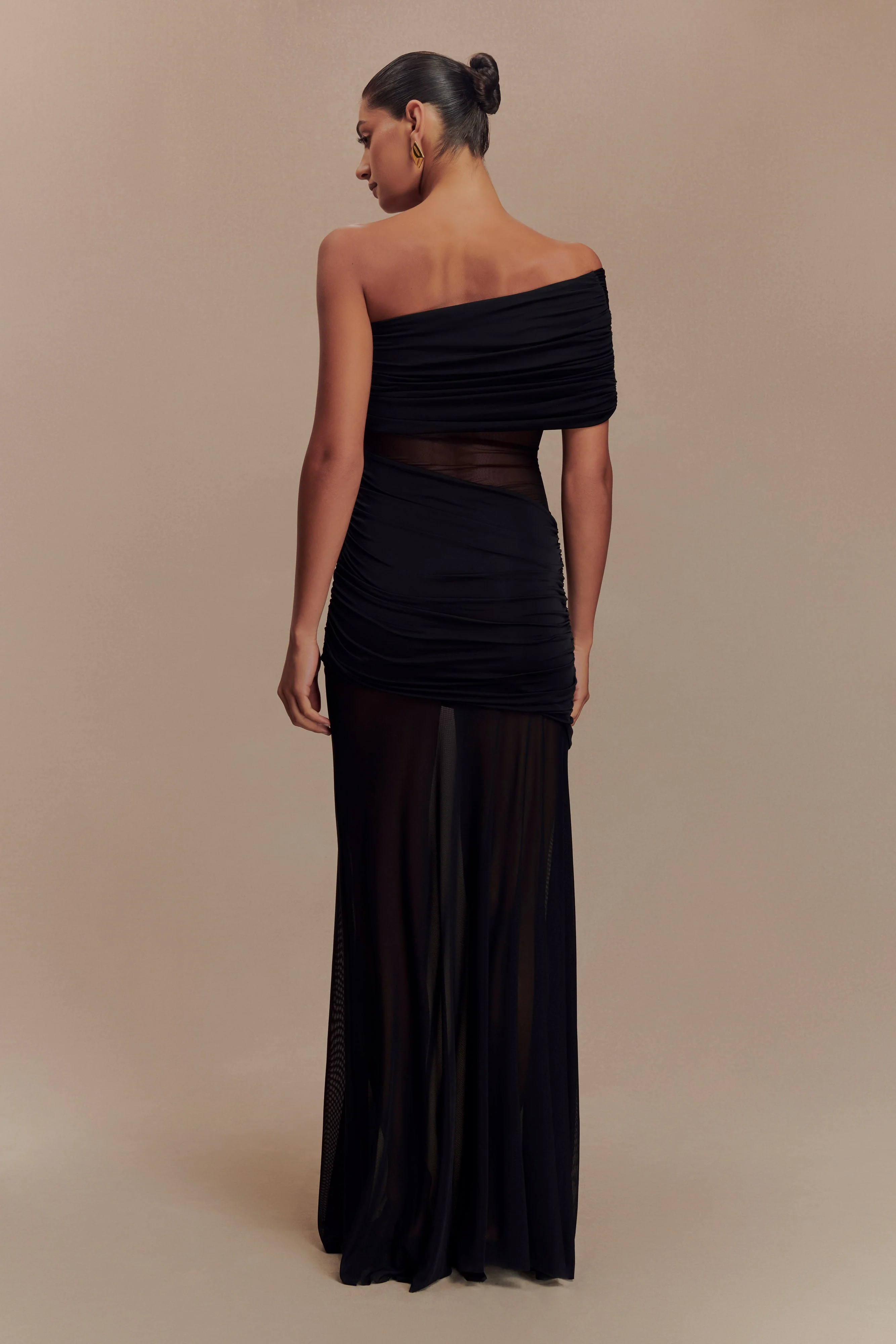 Dallas One Shoulder Mesh Maxi Dress - Black - Image 4