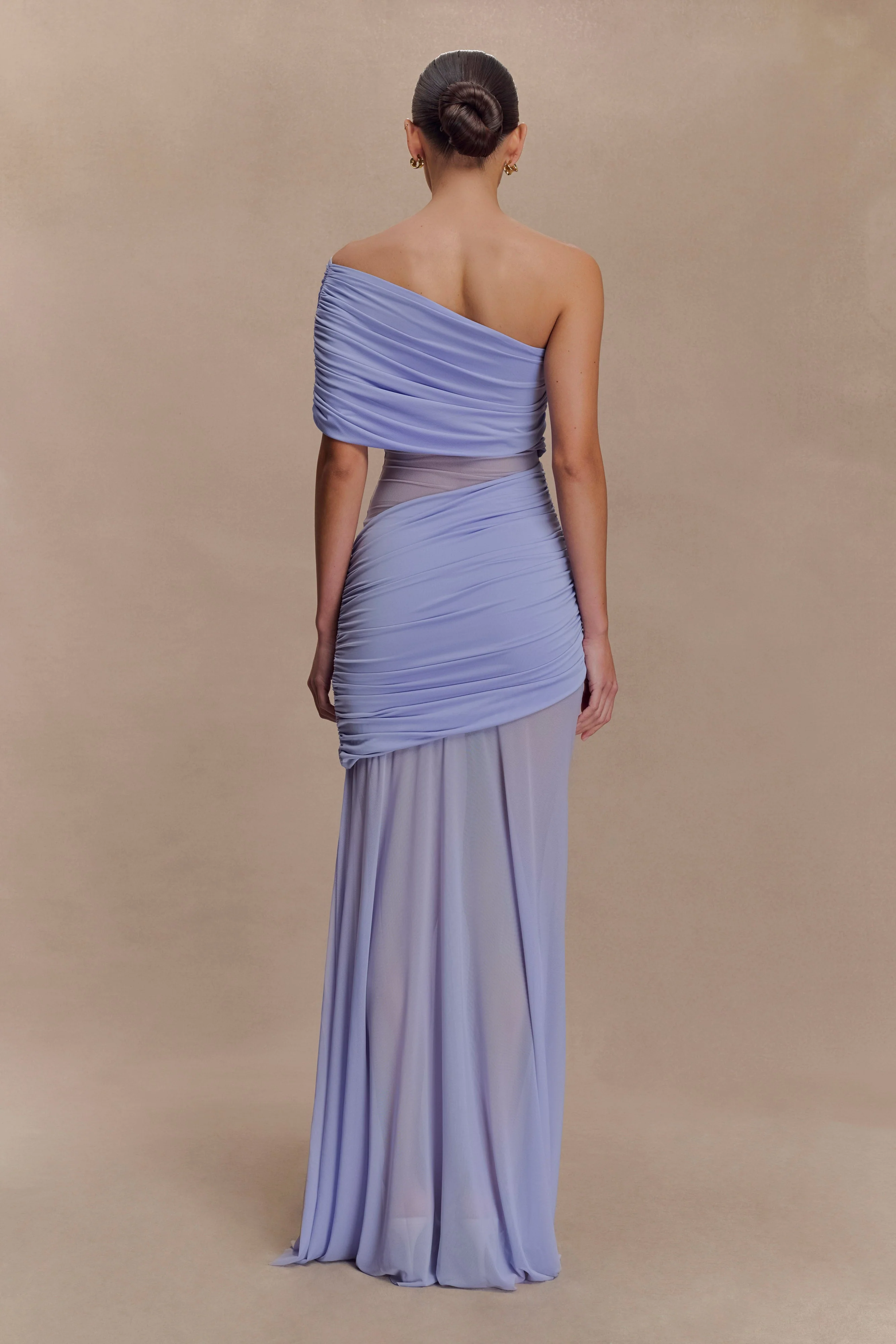 Dallas One Shoulder Mesh Maxi Dress - Lavender - Image 2