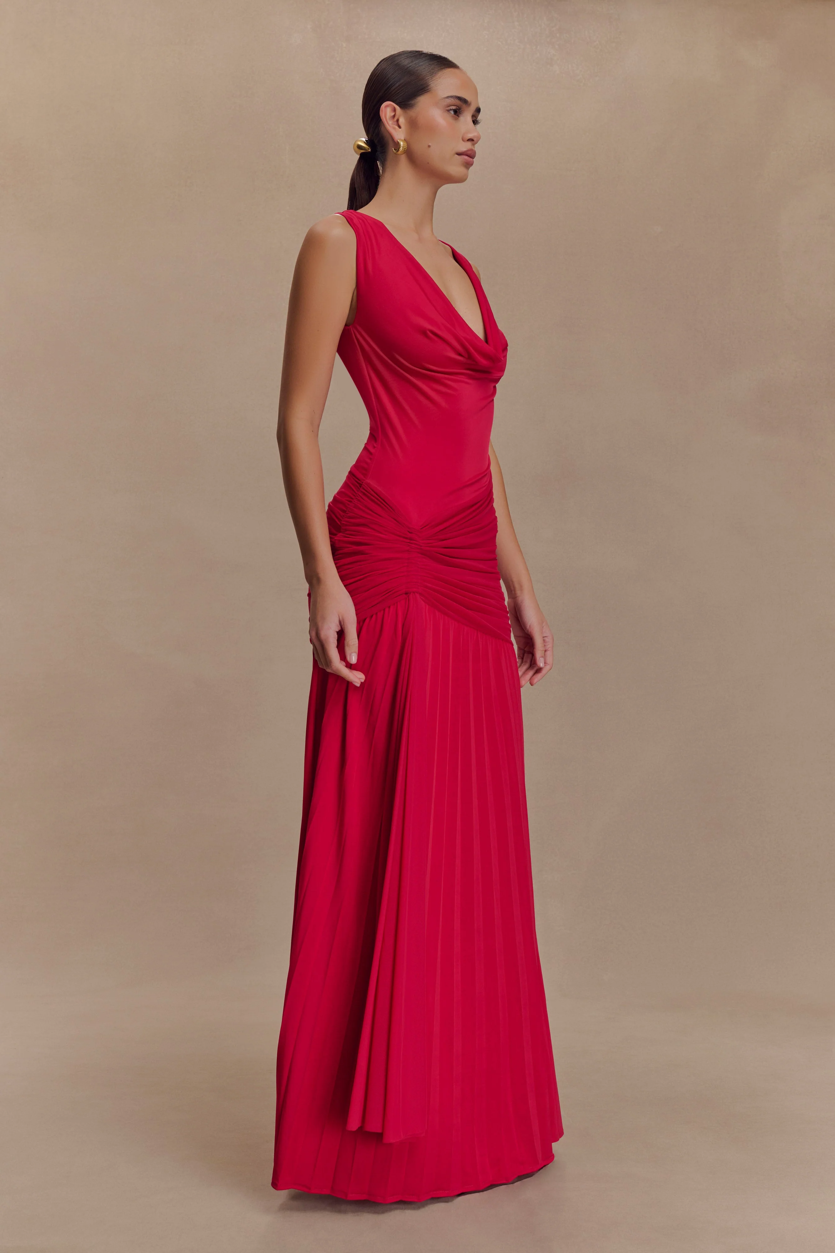 Dania Cowl Neck Slinky Maxi Dress - Fuchsia Pink - Image 5