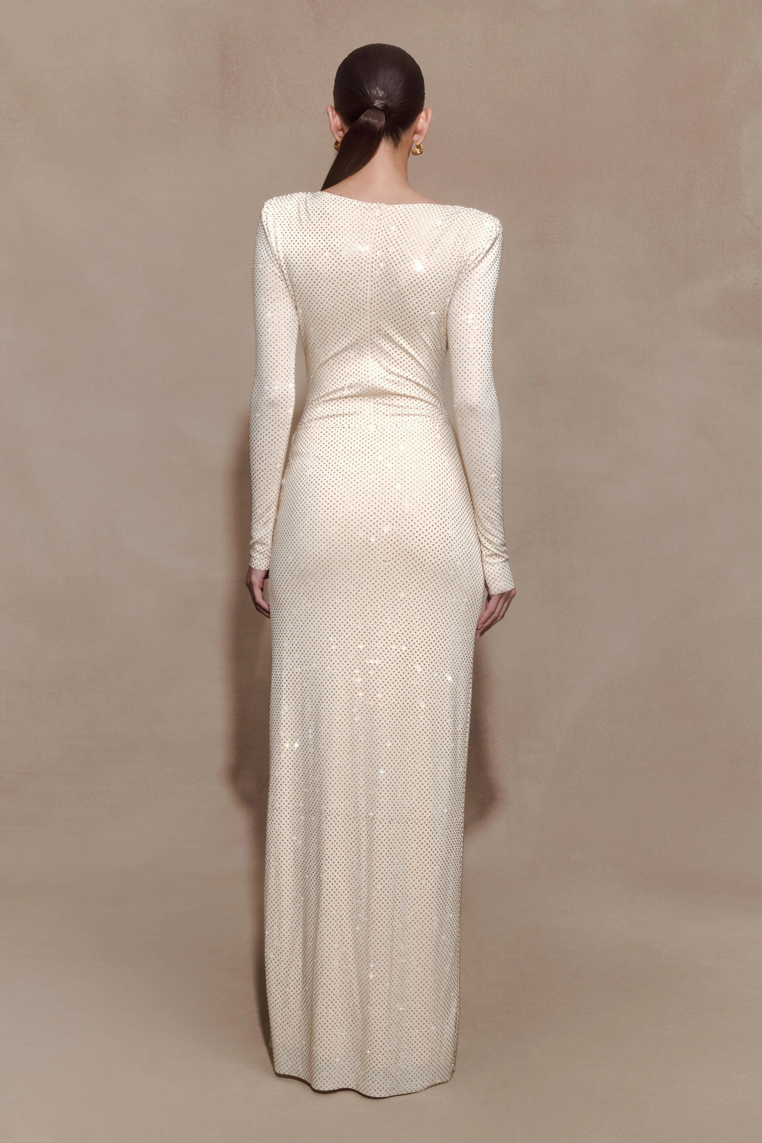 Deanna Long Sleeve Diamante Maxi Dress - Gold - Image 3