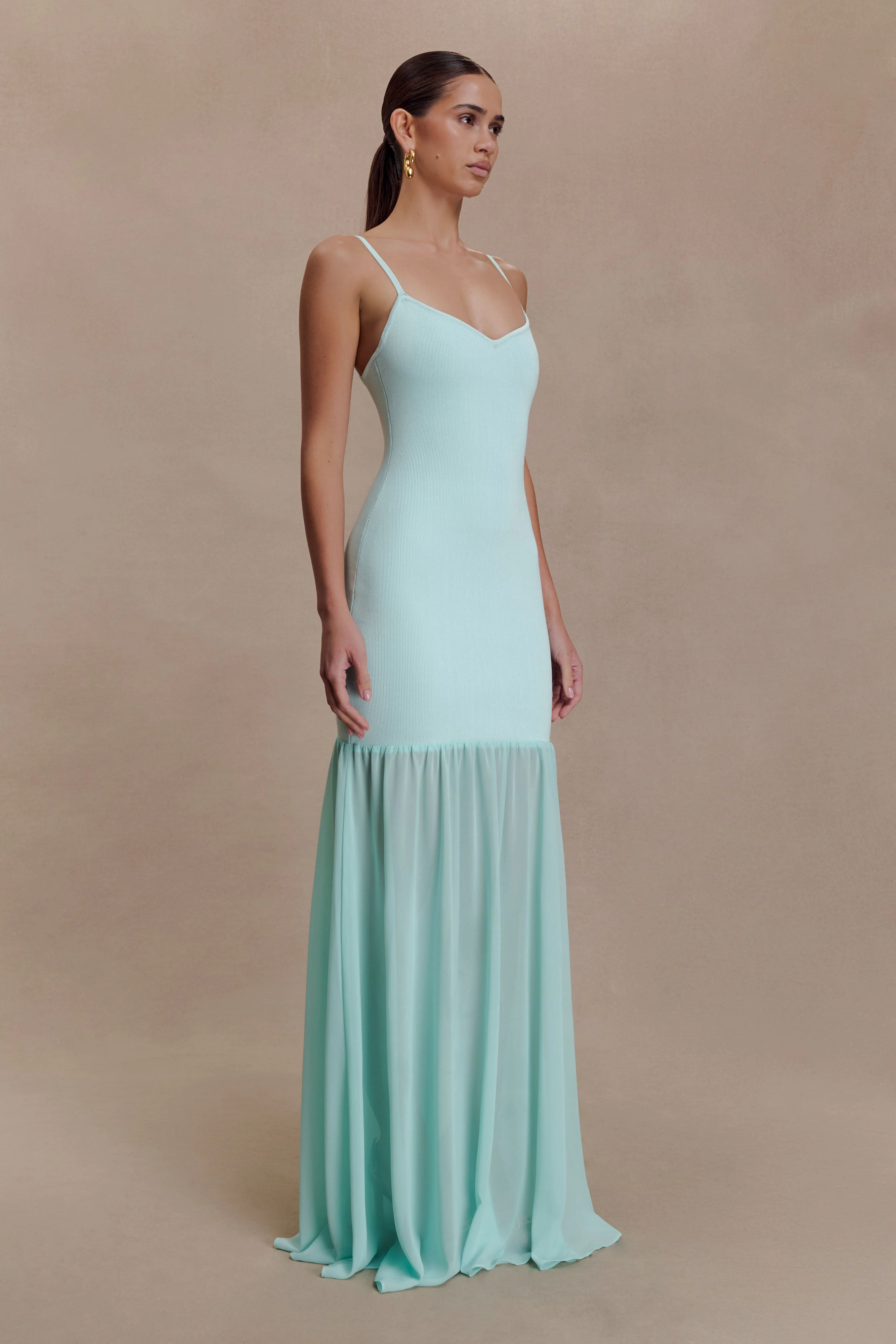 Deanne Bandage And Chiffon Knit Maxi Dress - Blue - Image 3