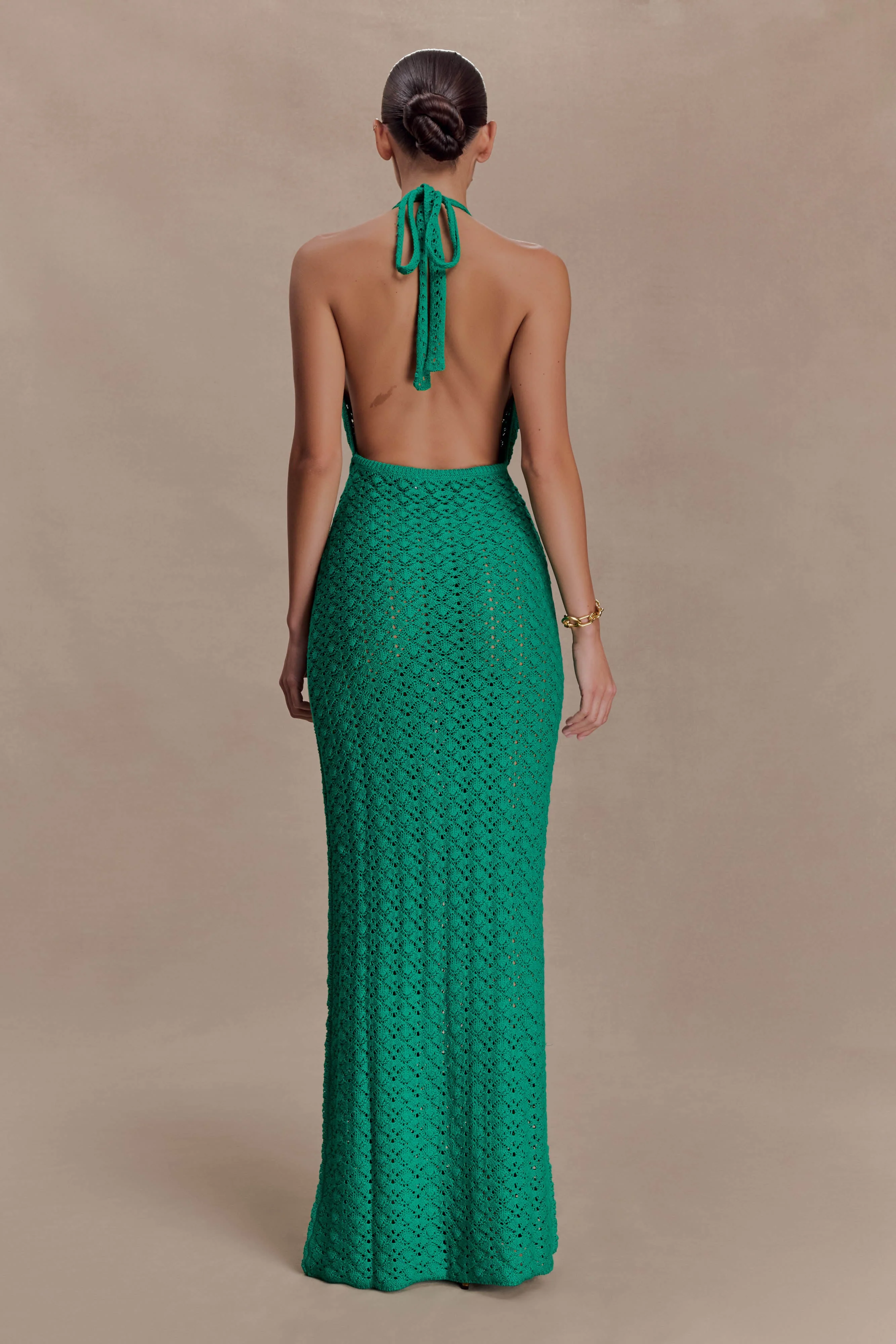 Deeliah Halterneck Crochet Maxi Dress - Emerald - Image 2