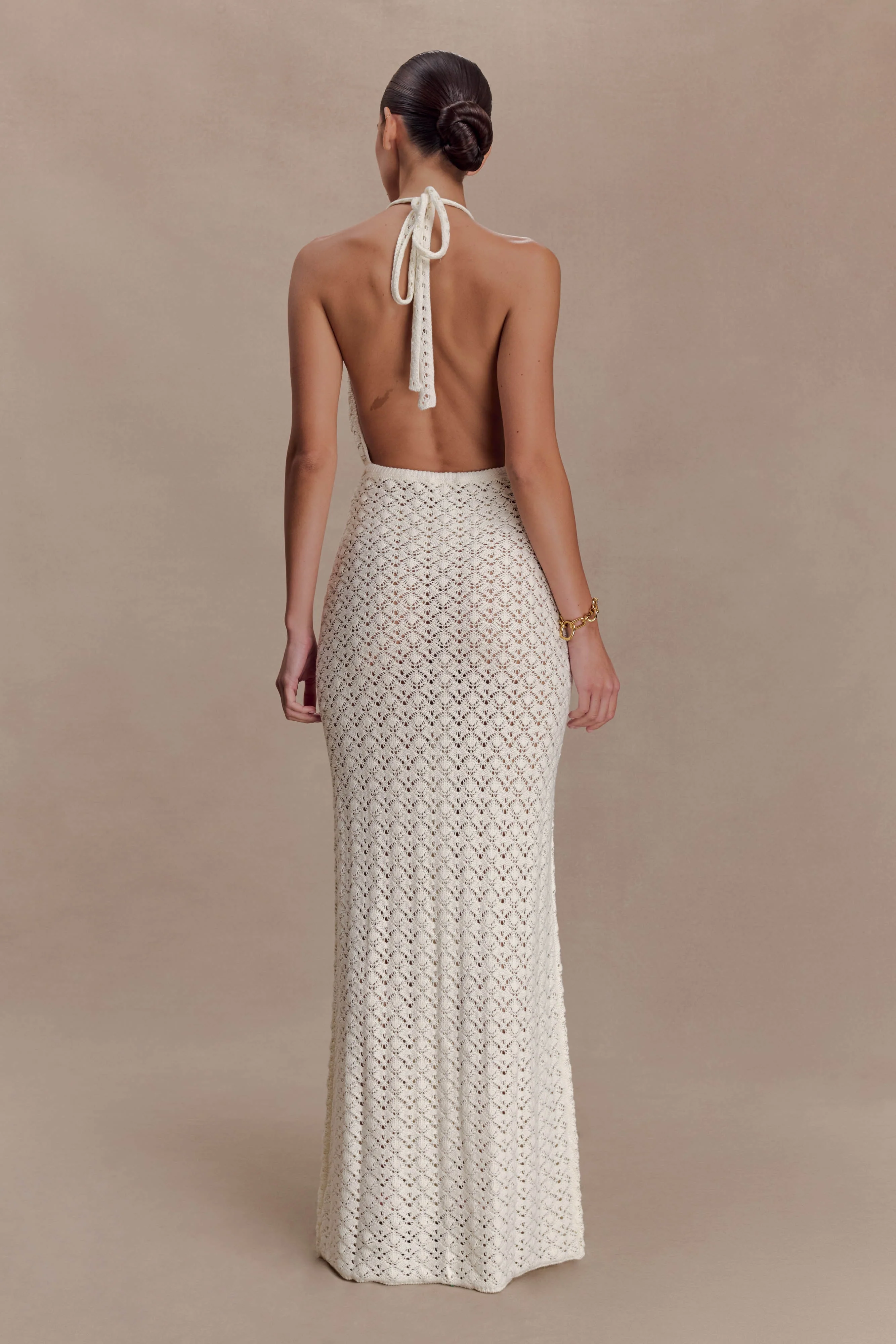 Deeliah Halterneck Crochet Maxi Dress -  Ivory - Image 2
