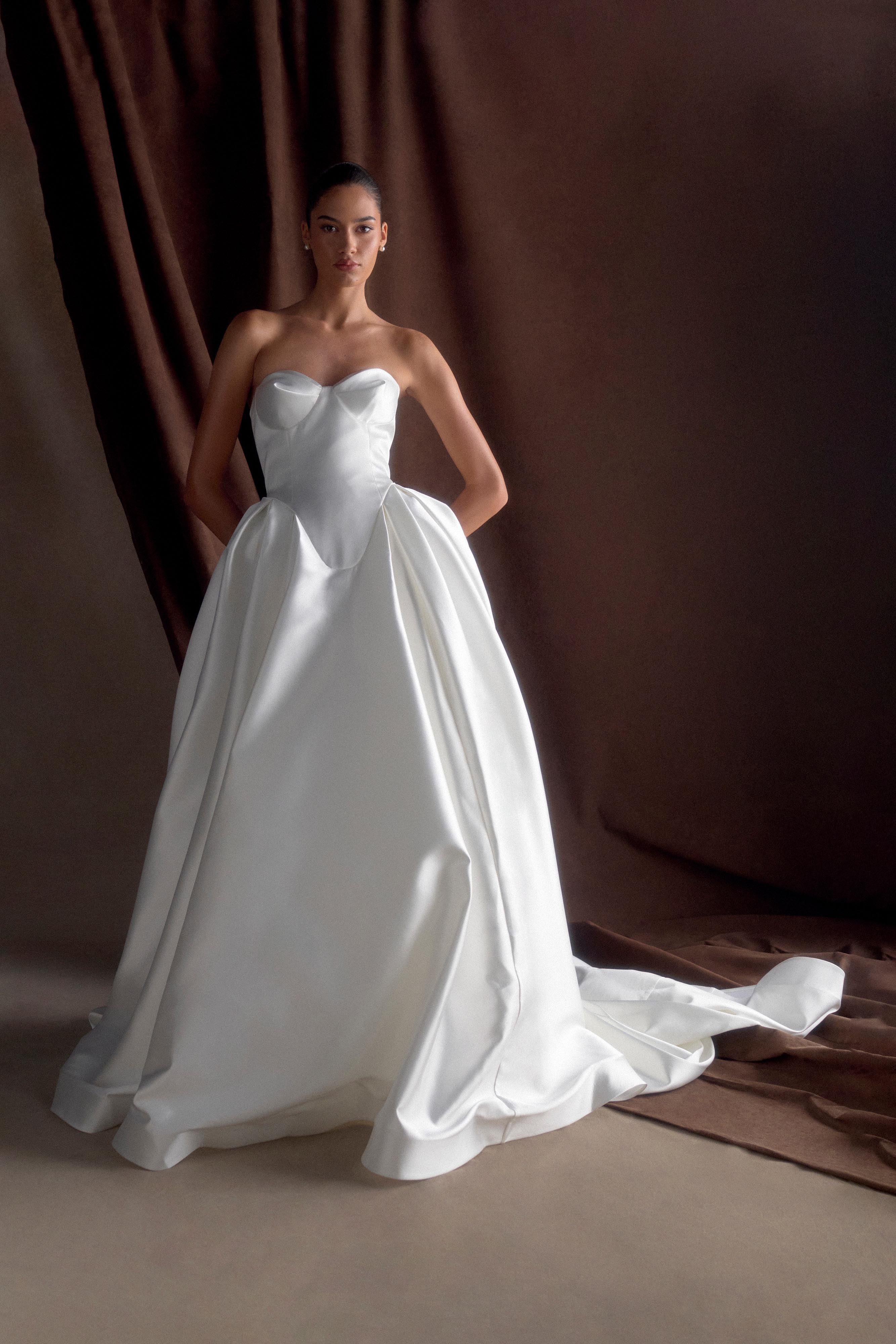 Delphine Satin Strapless Maxi Gown - White - Image 5