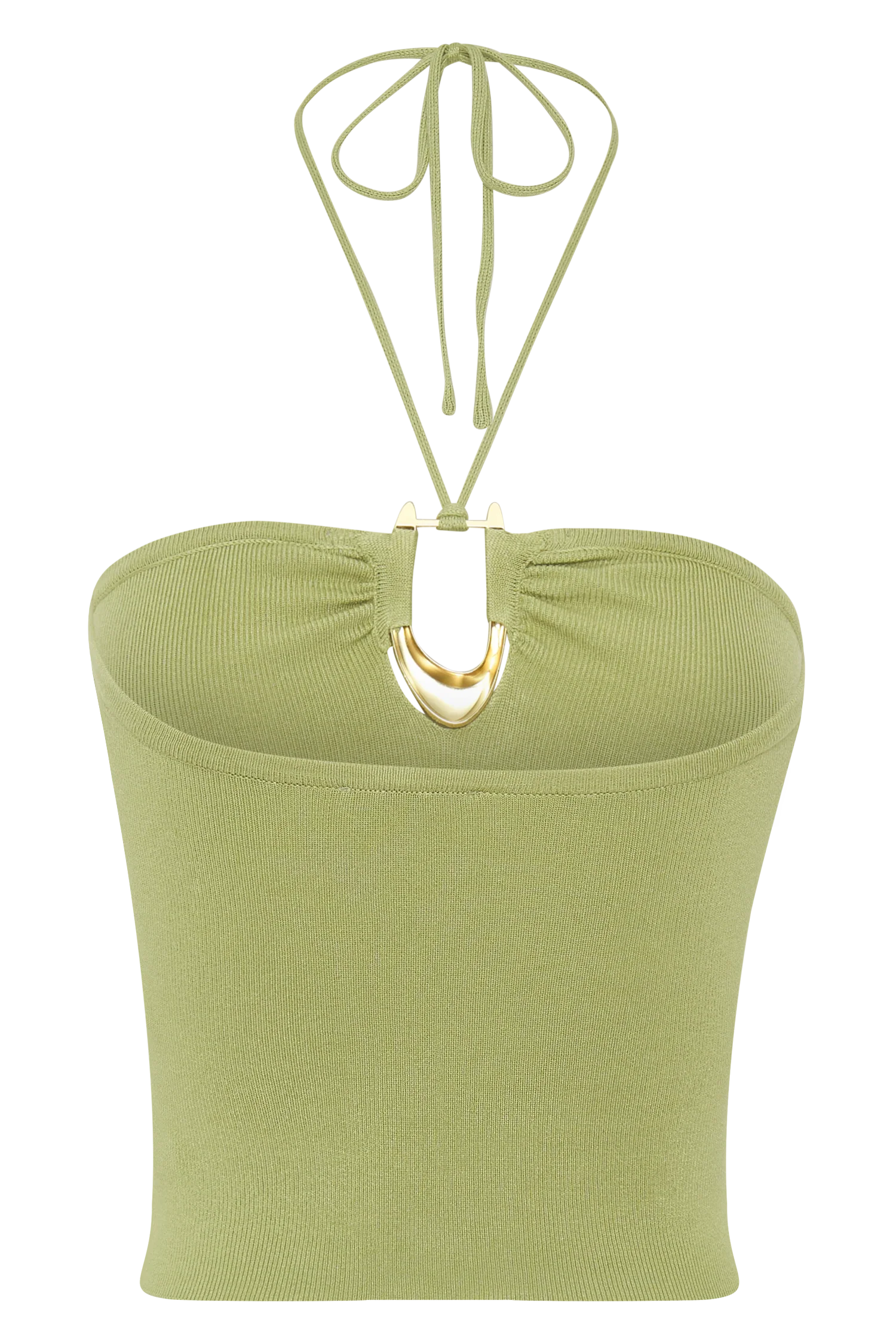 Dimitri Knit Halter Top With Hardware - Light Olive - Image 10
