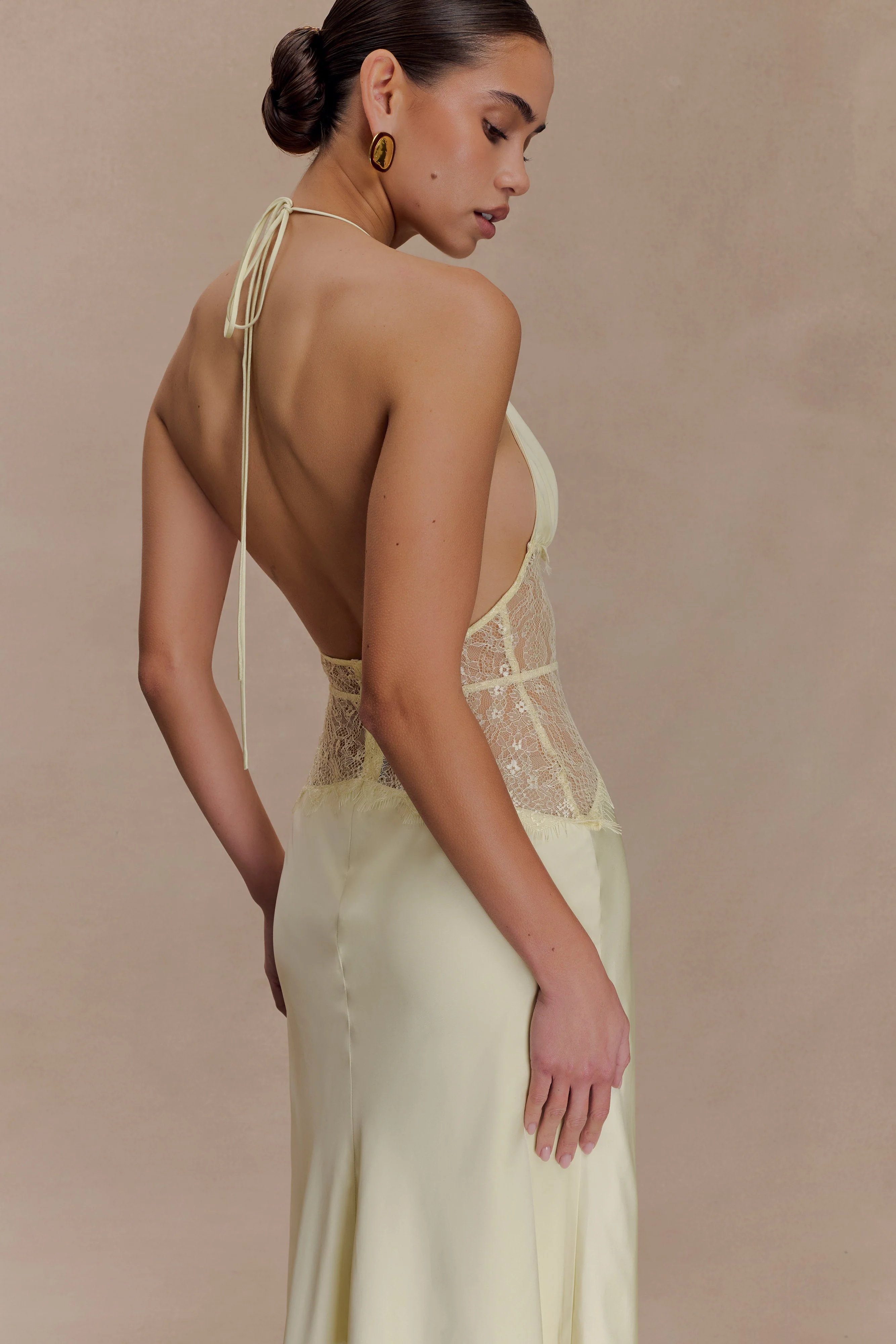 Dinah Lace And Satin Maxi Dress - Lemon - Image 3