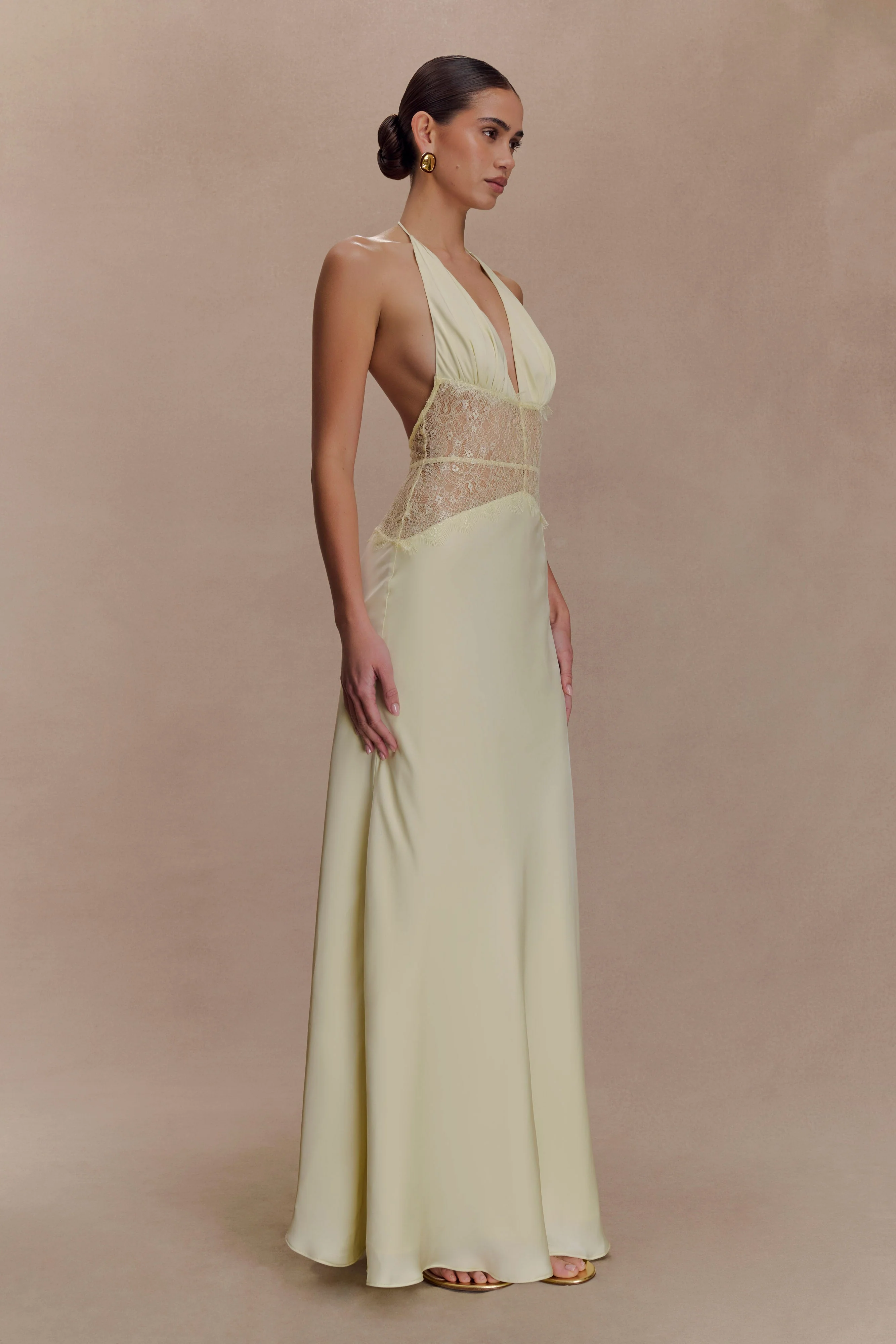 Dinah Lace And Satin Maxi Dress - Lemon - Image 4