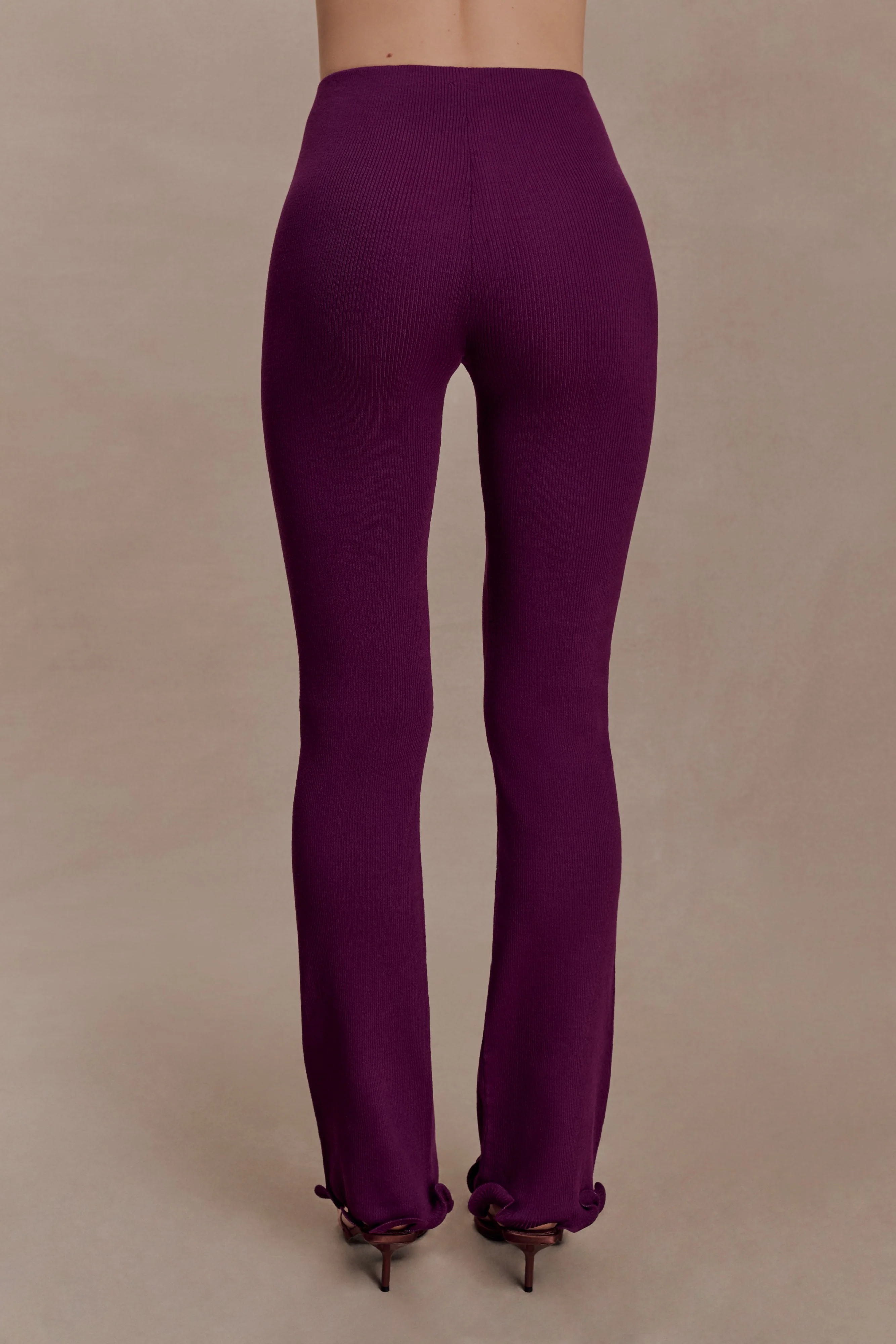 Diya Ribbed High Waisted Pants With Wire Hem - Plum - Image 6