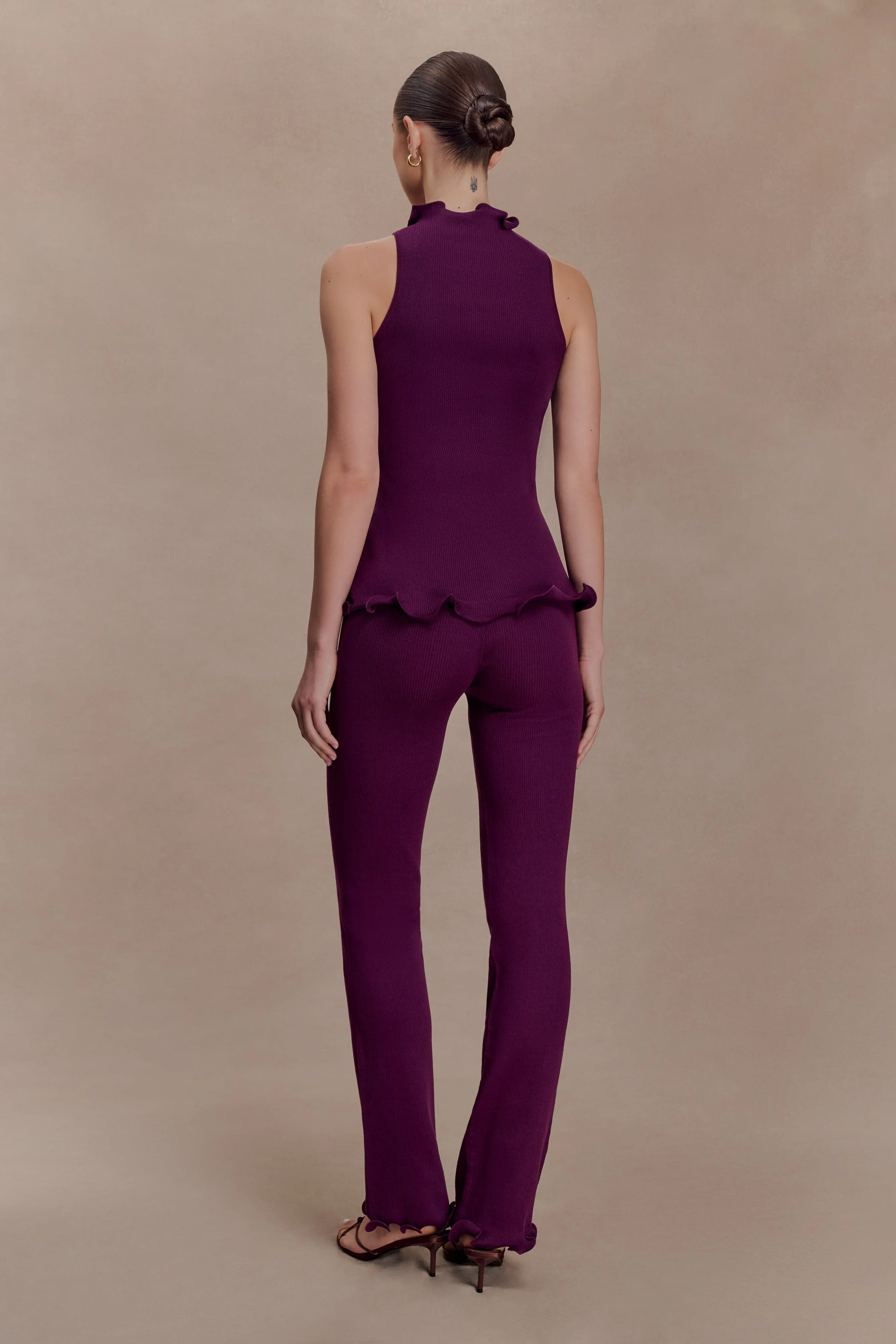 Diya Ribbed Sleeveless Top With Wire Hem - Plum - Image 5