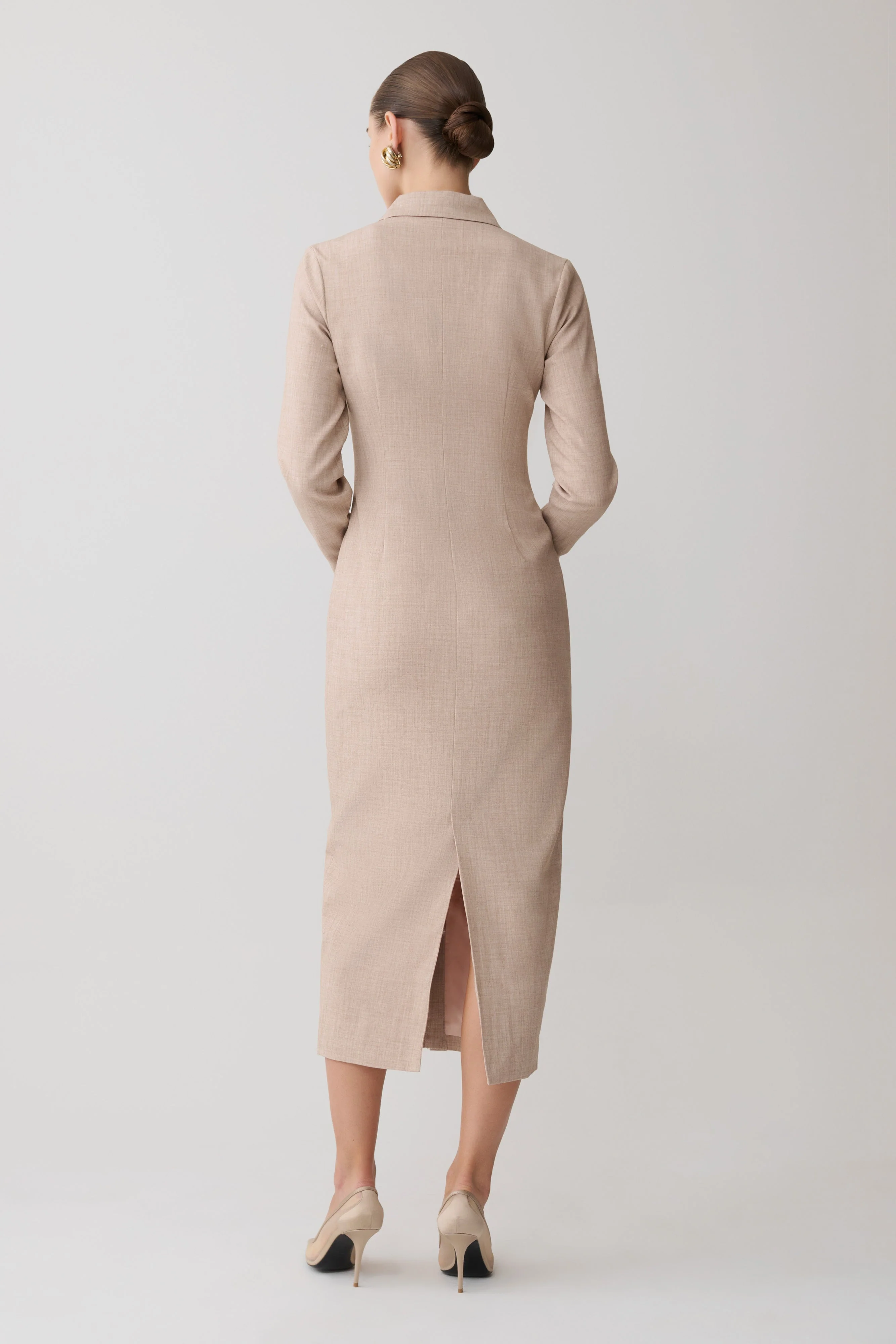 Dorian Fitted Shirt Midi Dress - Wheat Marle - Image 2