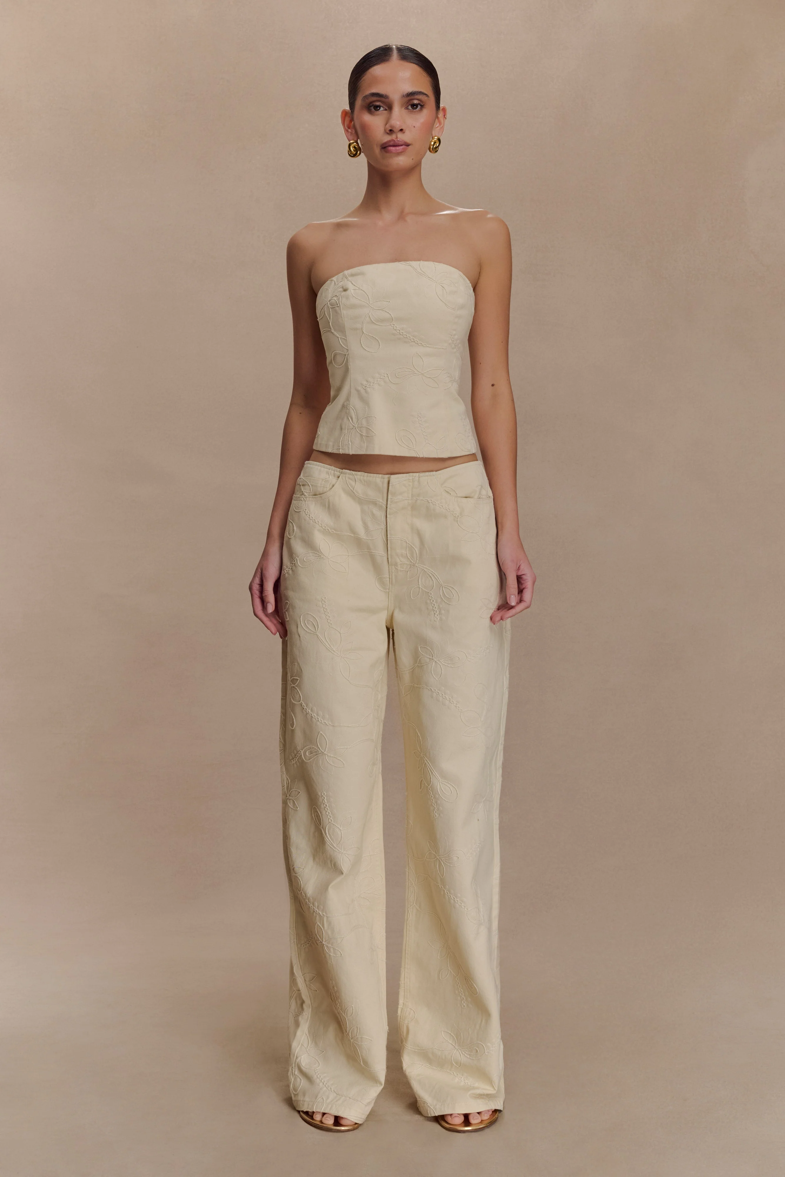 Ebony Embroidered Denim Corset - Cream - Image 4
