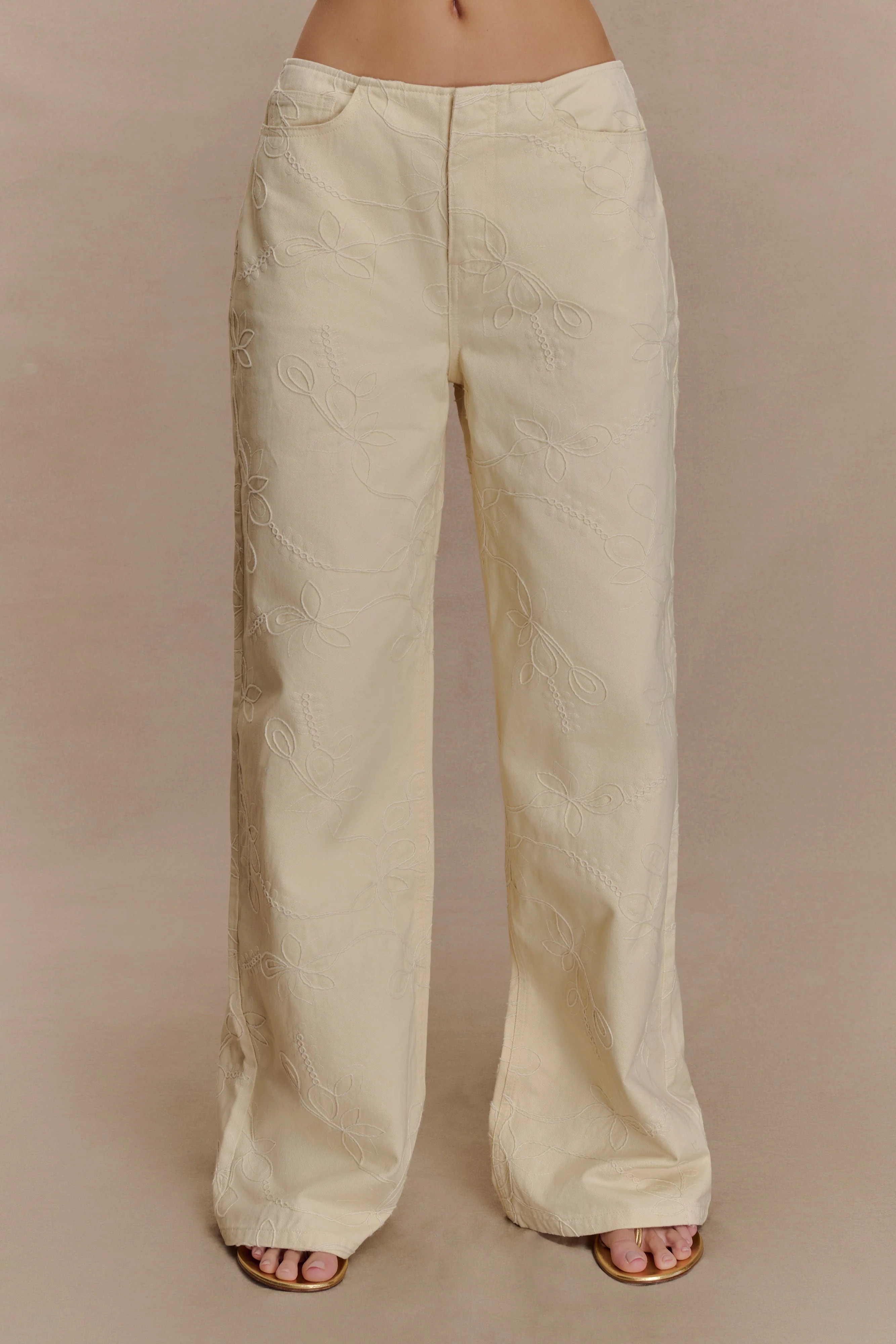 Ebony Embroidered Denim Jeans - Cream - Image 3