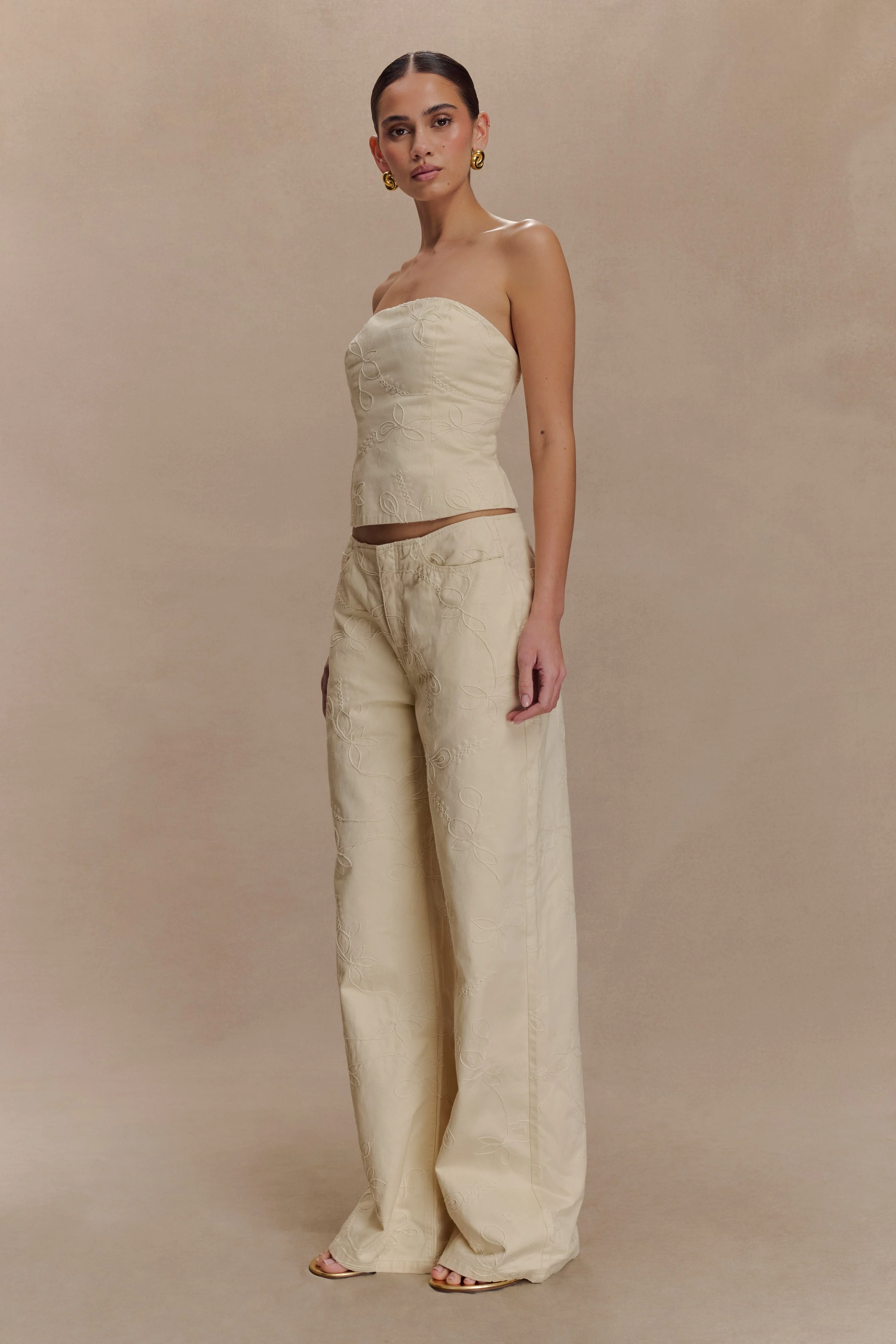 Ebony Embroidered Denim Jeans - Cream - Image 4