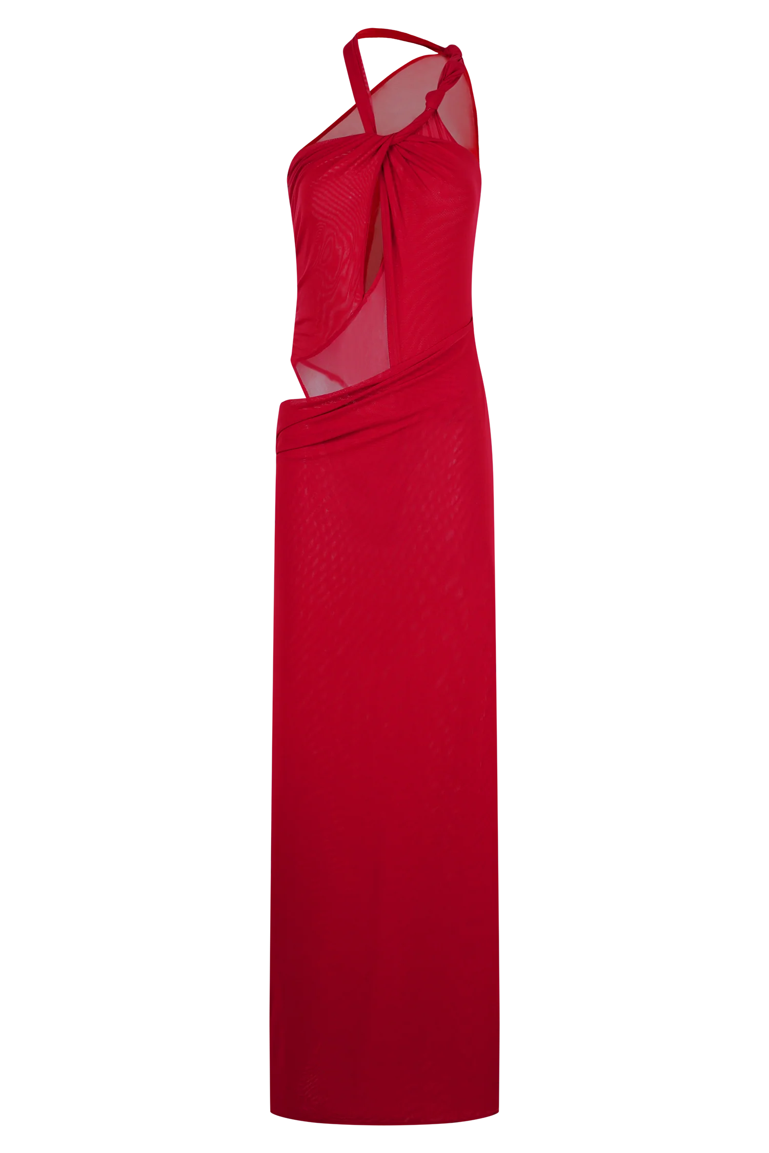 Edwina Knotted Mesh Maxi Dress - Red - Image 11