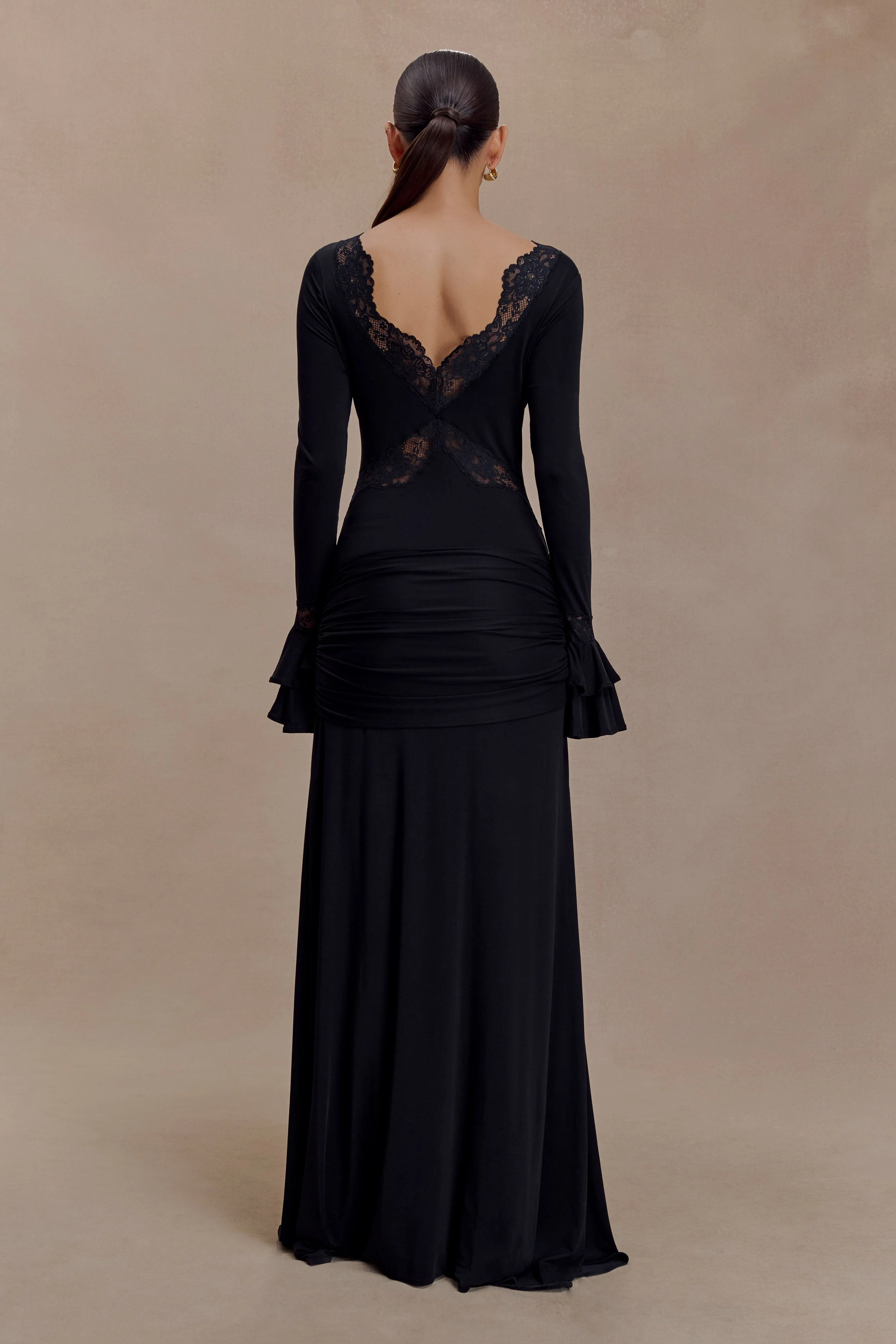 Electra Slinky Lace Maxi Dress - Black - Image 2