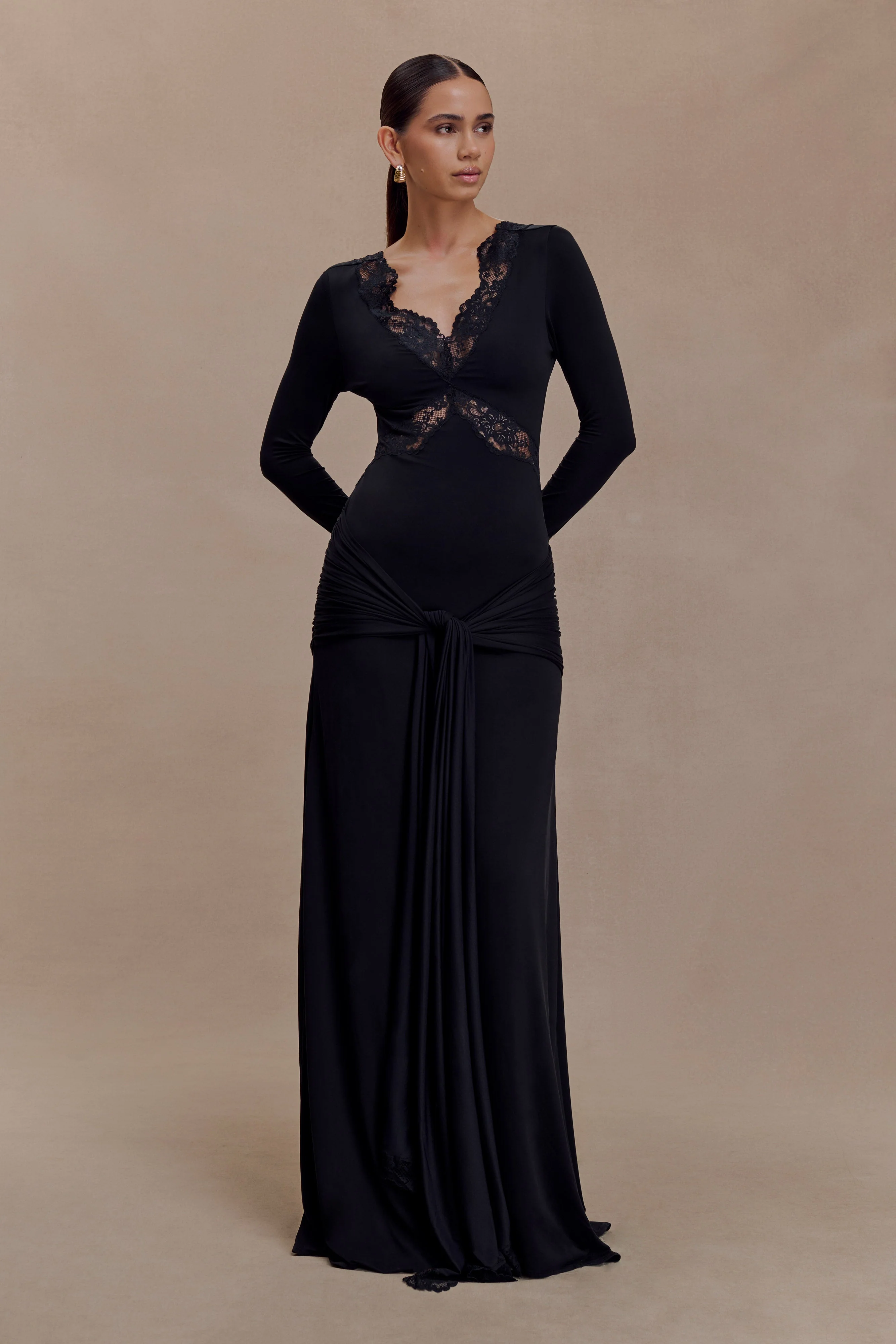 Electra Slinky Lace Maxi Dress - Black - Image 5
