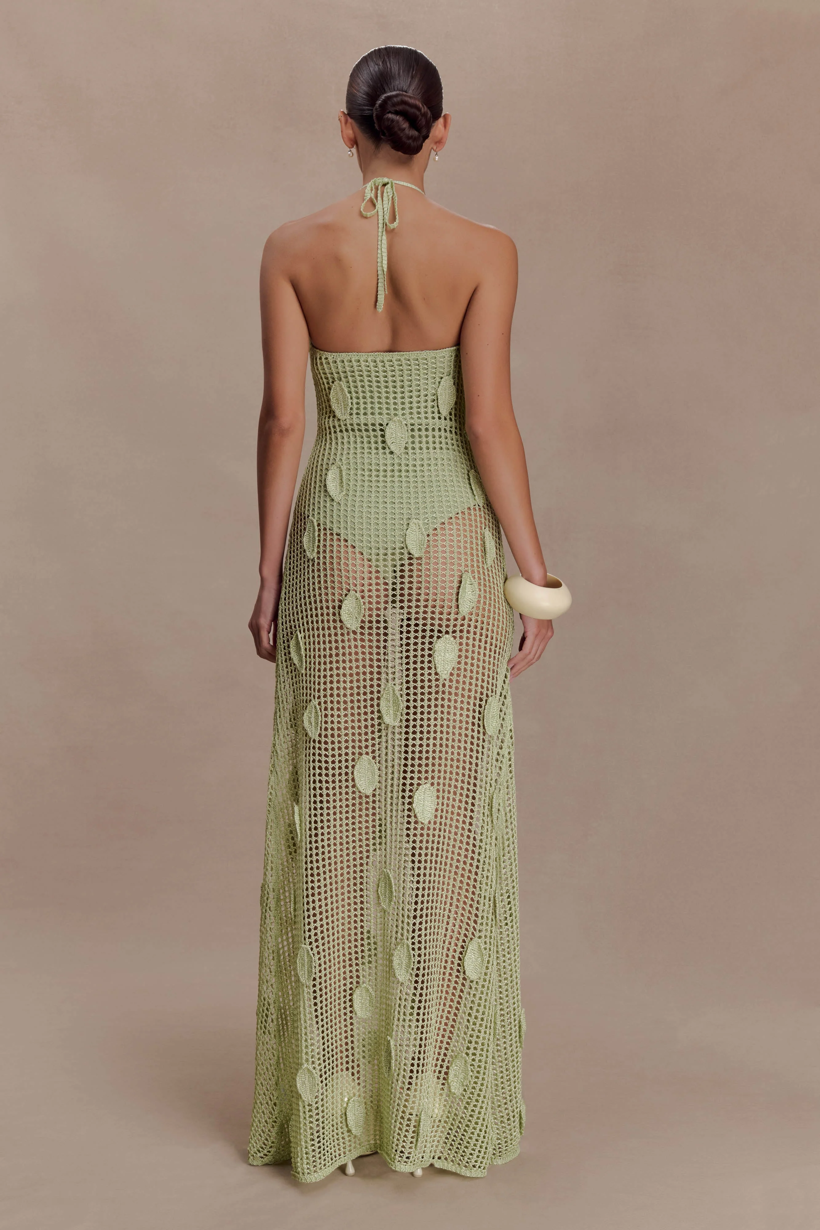 Elfie Crochet Halter Maxi Dress - Pastel Green - Image 2