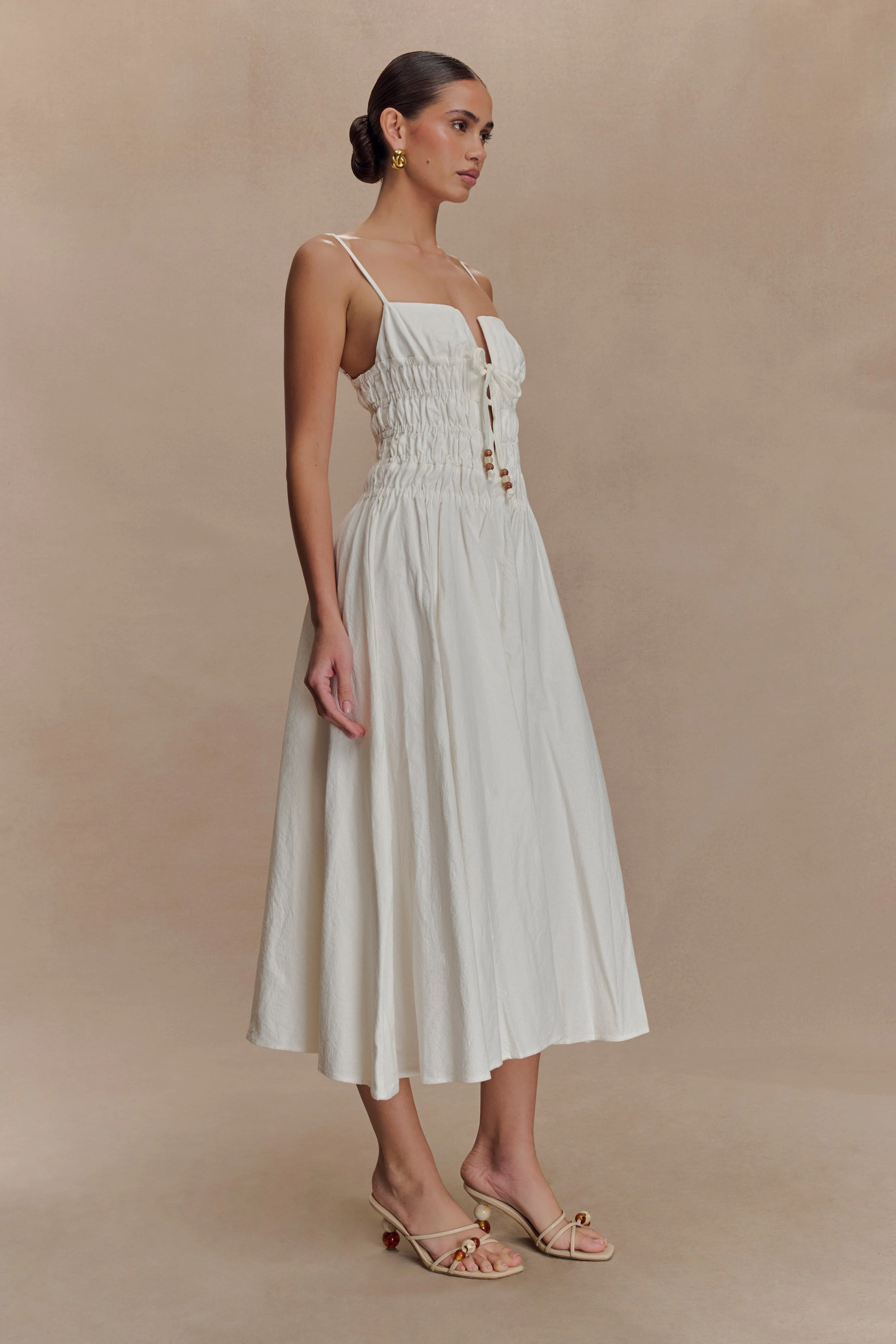 Elias Shirred Cotton Midi Dress - White - Image 5
