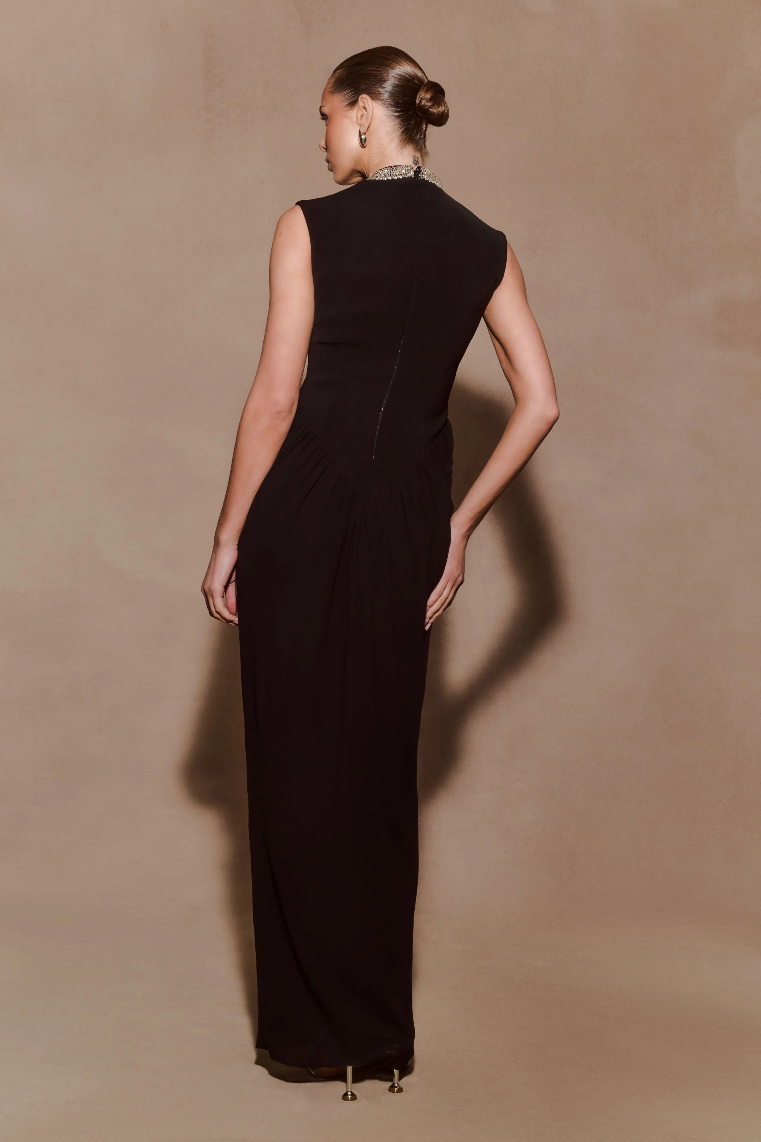 Elisa Diamante Neck Maxi Dress - Black - Image 2