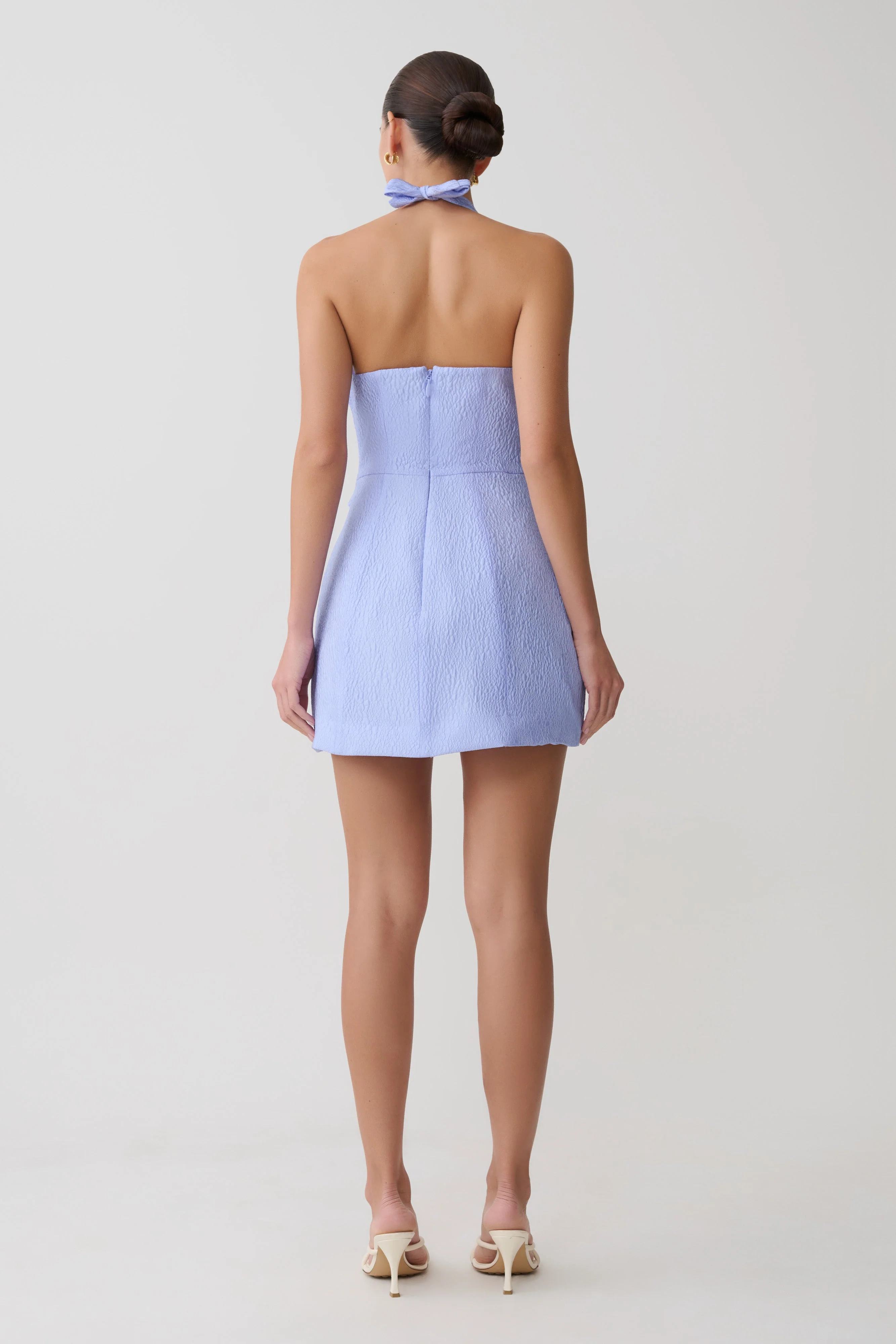 Ella Bow Detail Halter Mini Dress - Periwinkle Blue - Image 2