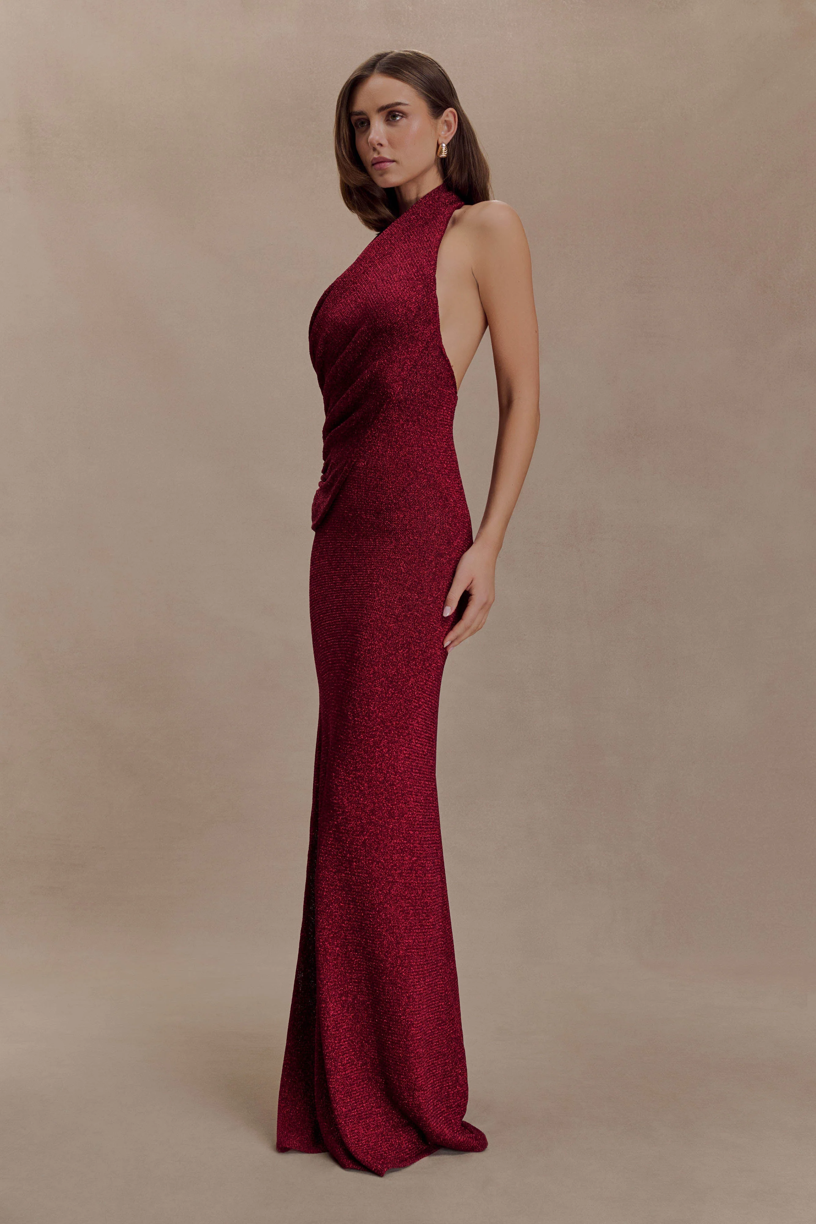 Elma Lurex Knit Halter Maxi Dress - Deep Red - Image 5