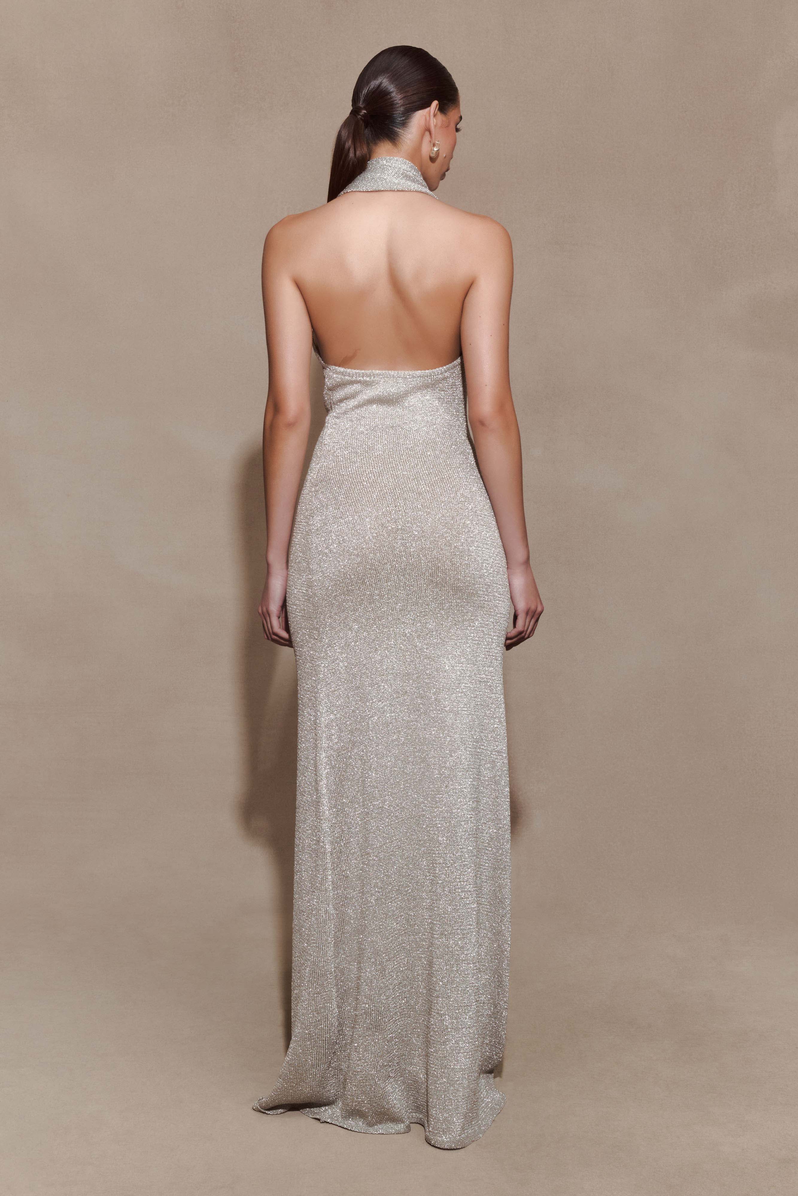 Elma Lurex Knit Halter Maxi Dress - Silver - Image 4