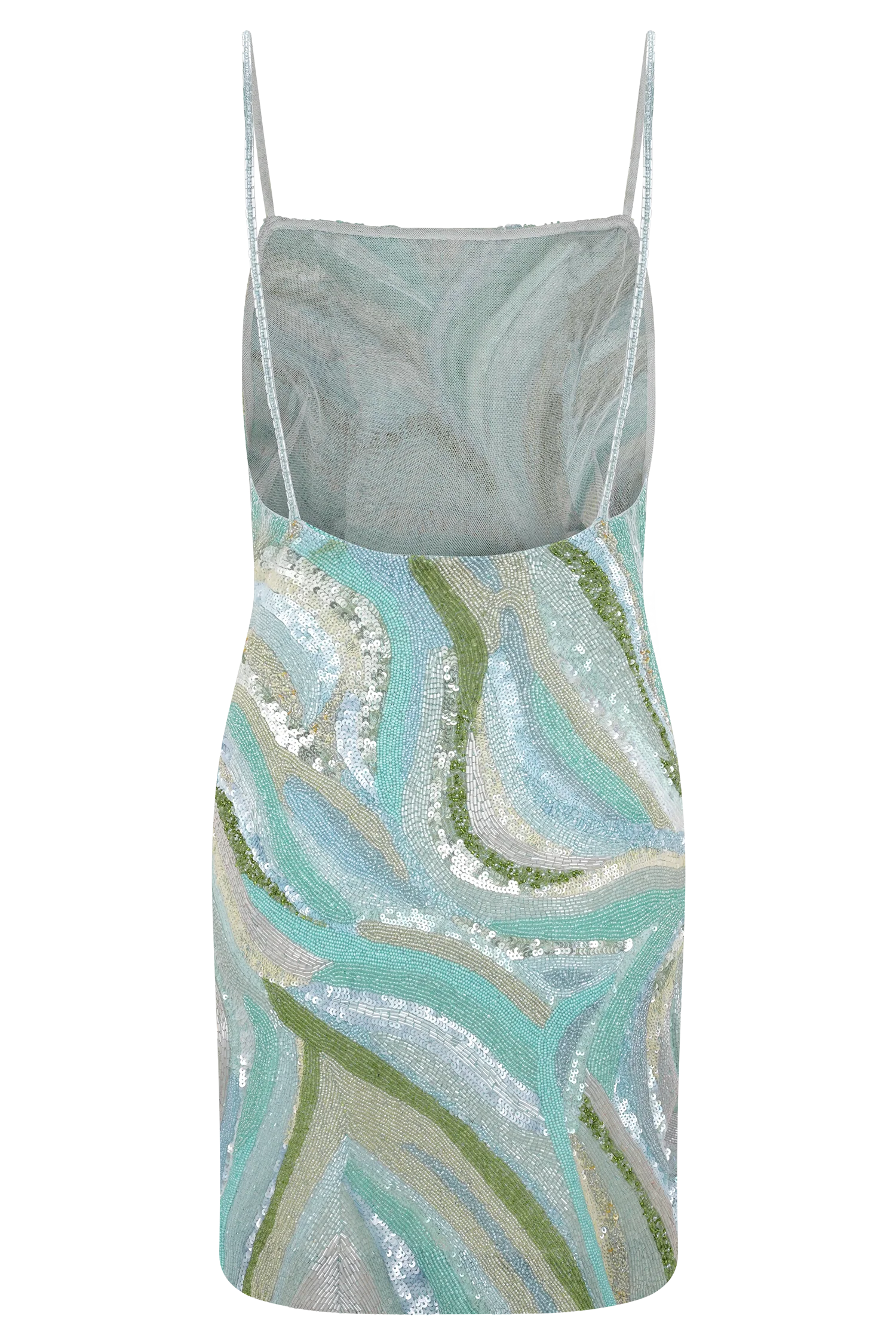 Eloise Hand Beaded Mini Dress - Blue Swirl Print - Image 7