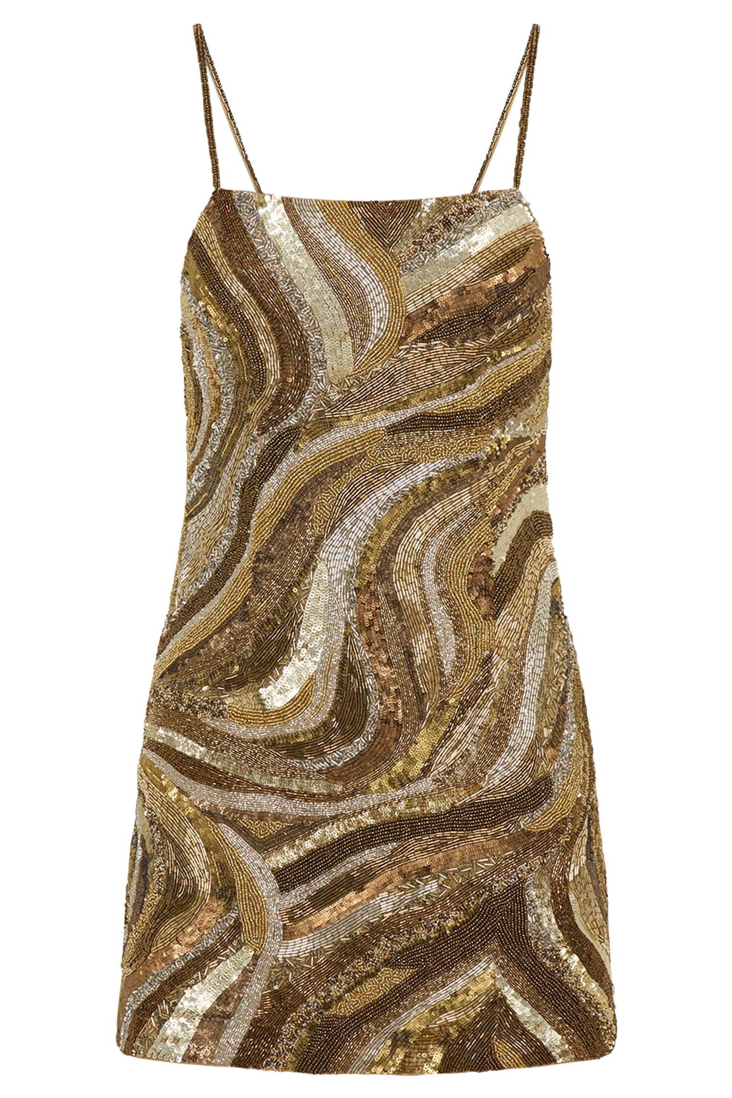 Eloise Hand Beaded Mini Dress - Gold Swirl Print - Image 8