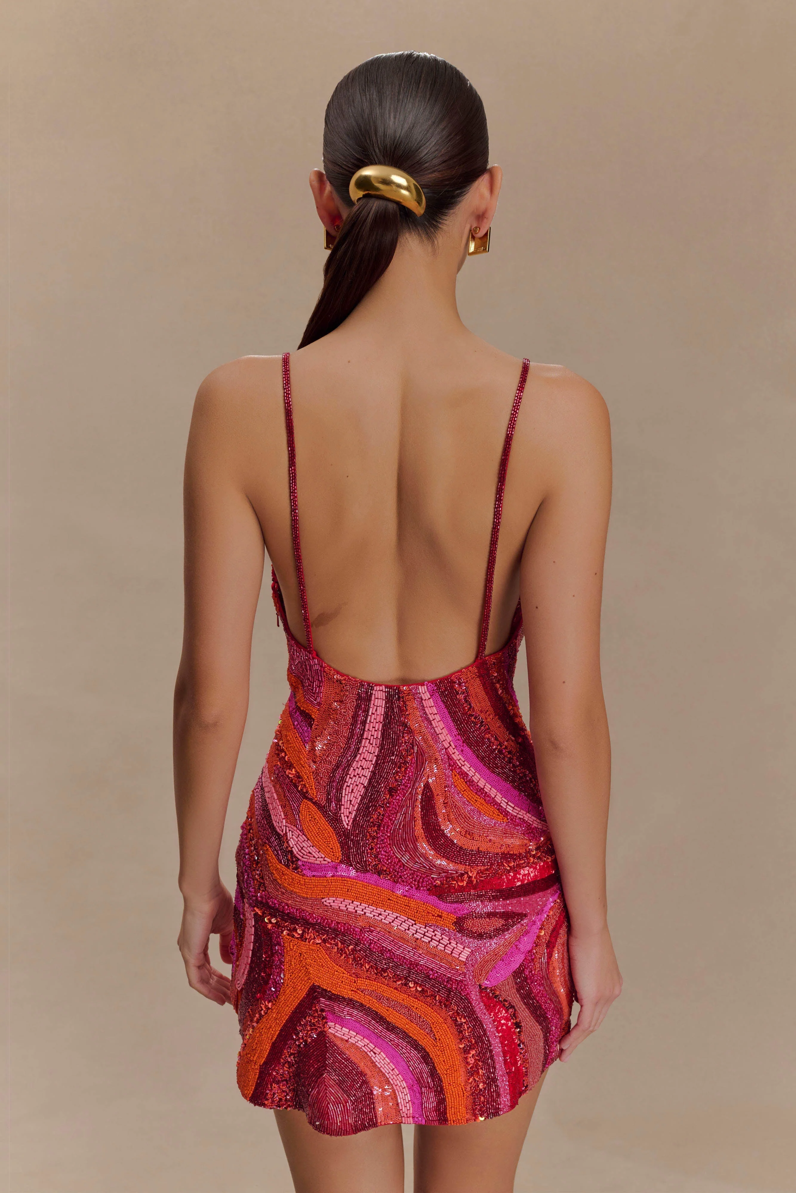 Eloise Hand Beaded Mini Dress - Pink Swirl Print - Image 7