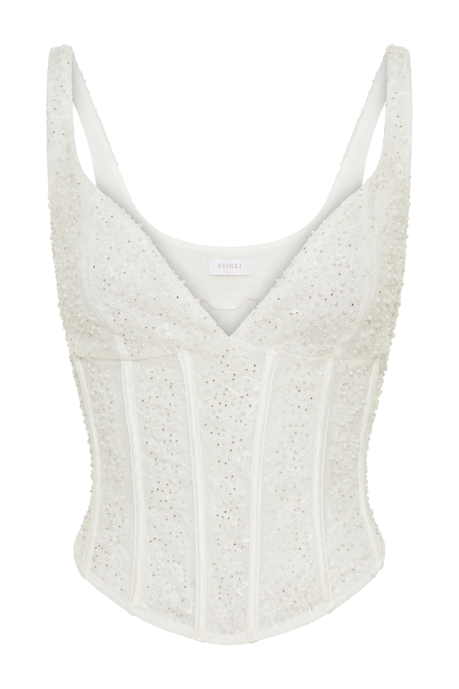 Elsie Pearl Beaded Bustier Top - White - Image 12