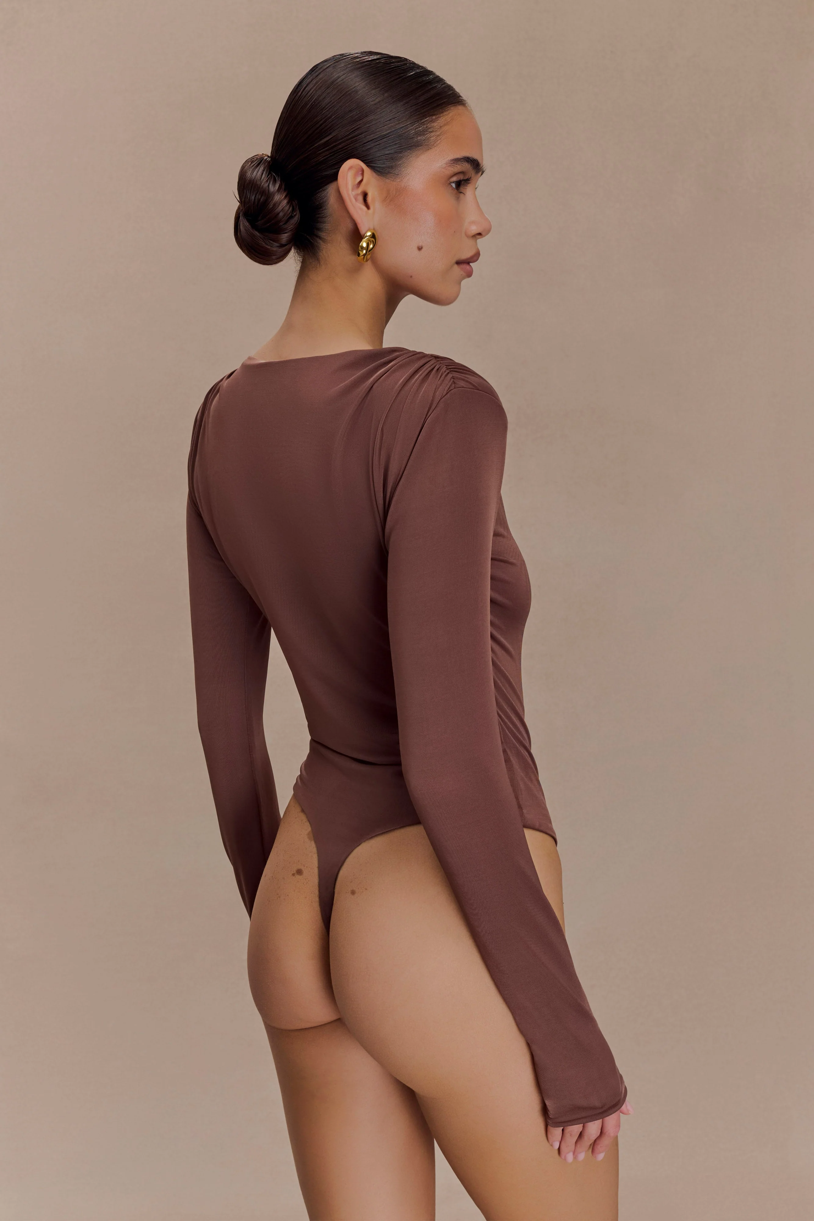 Elsie Shoulder Pad Bodysuit - Chocolate - Image 2