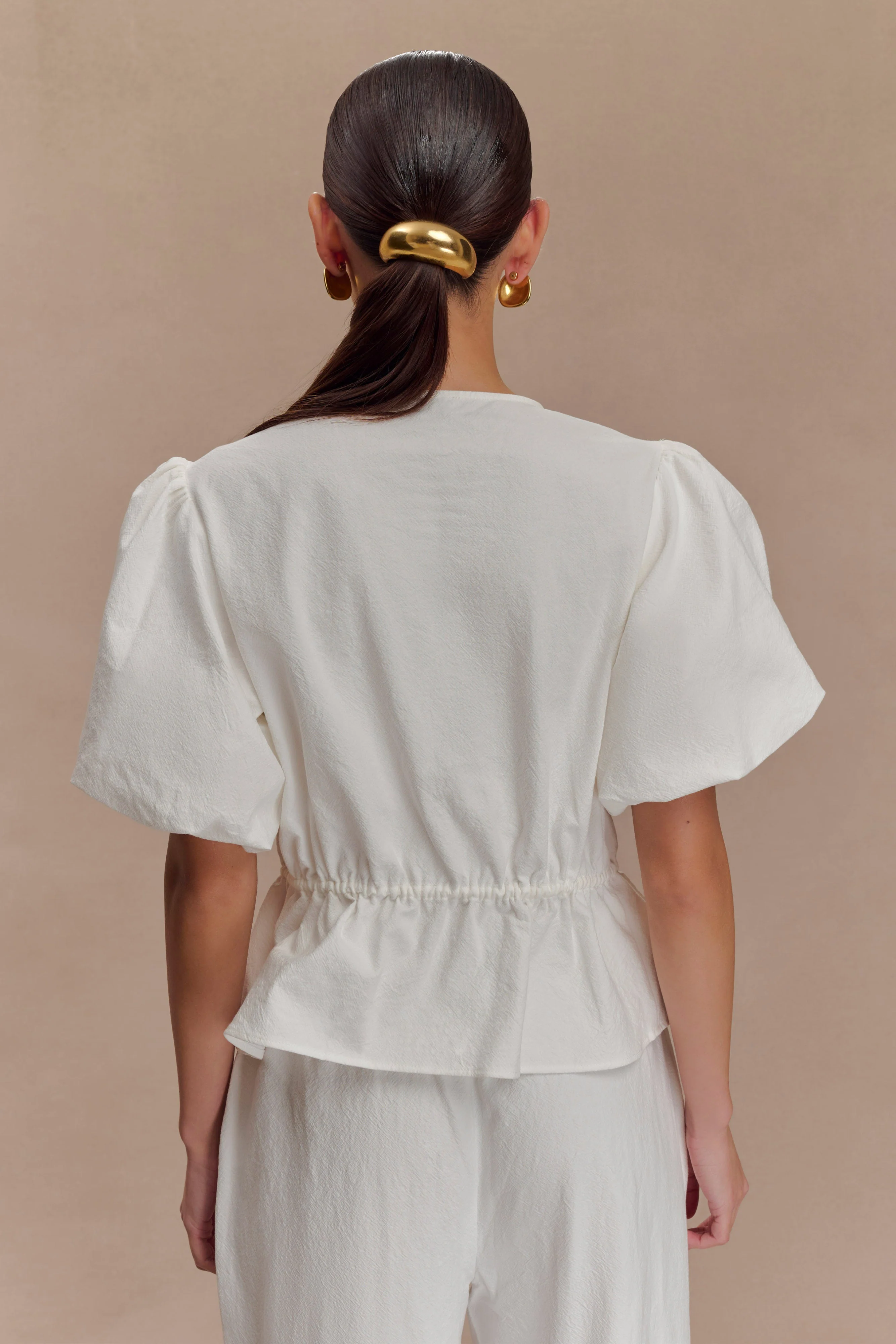 Emilie Puff Sleeve Cotton Top - White - Image 3