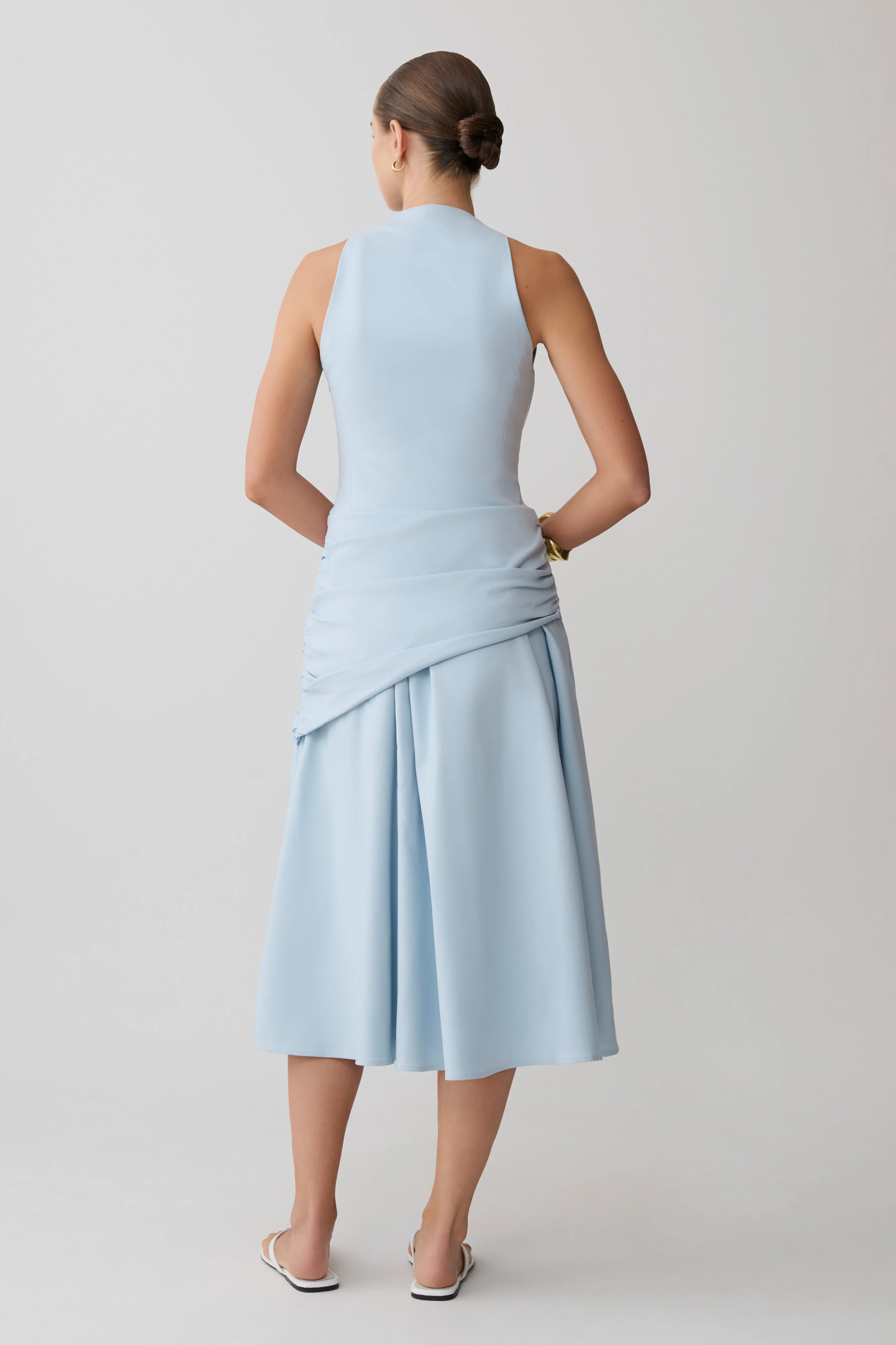 Emily Wrapped Waist Midi Dress - Sky Blue - Image 2