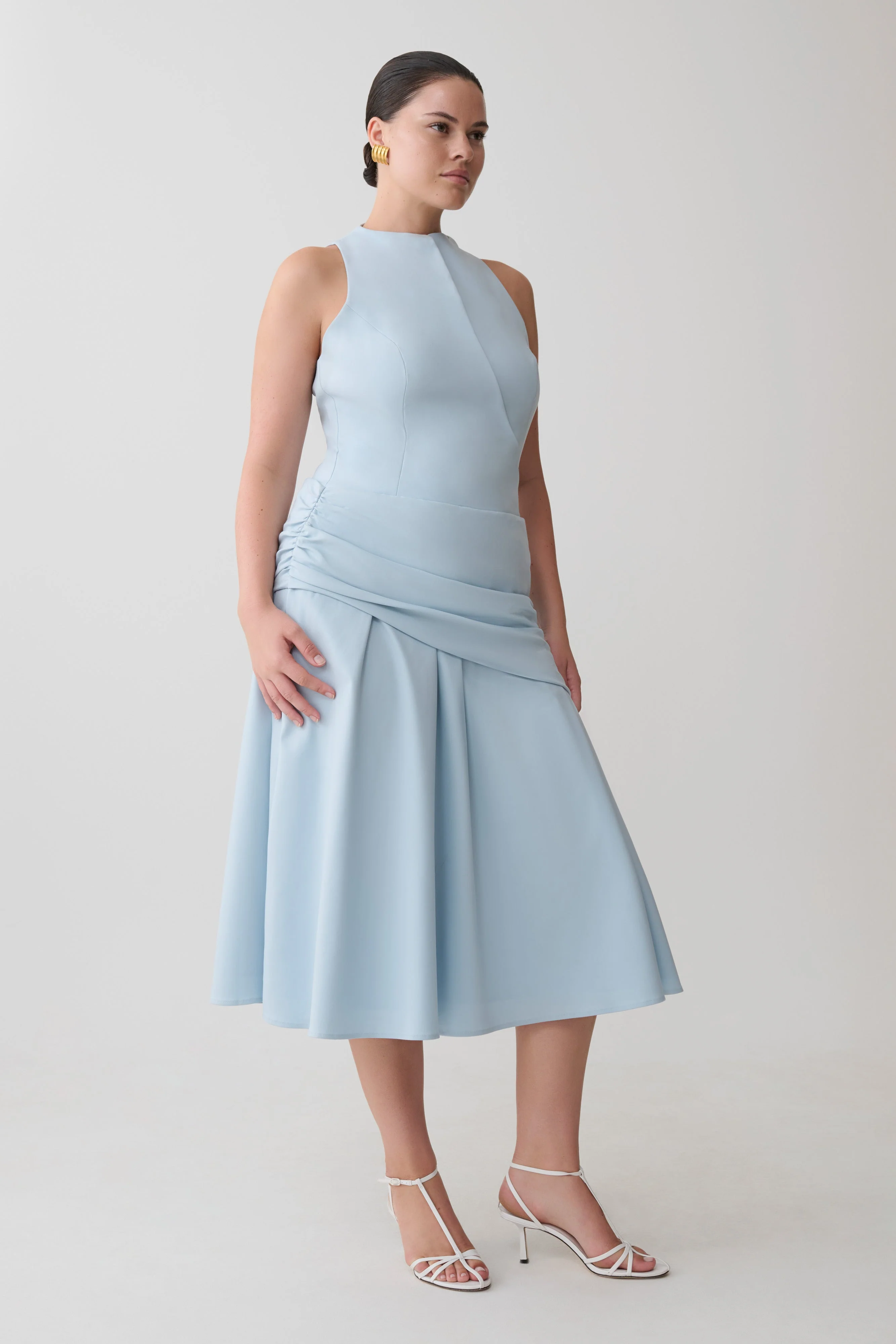 Emily Wrapped Waist Midi Dress - Sky Blue - Image 7