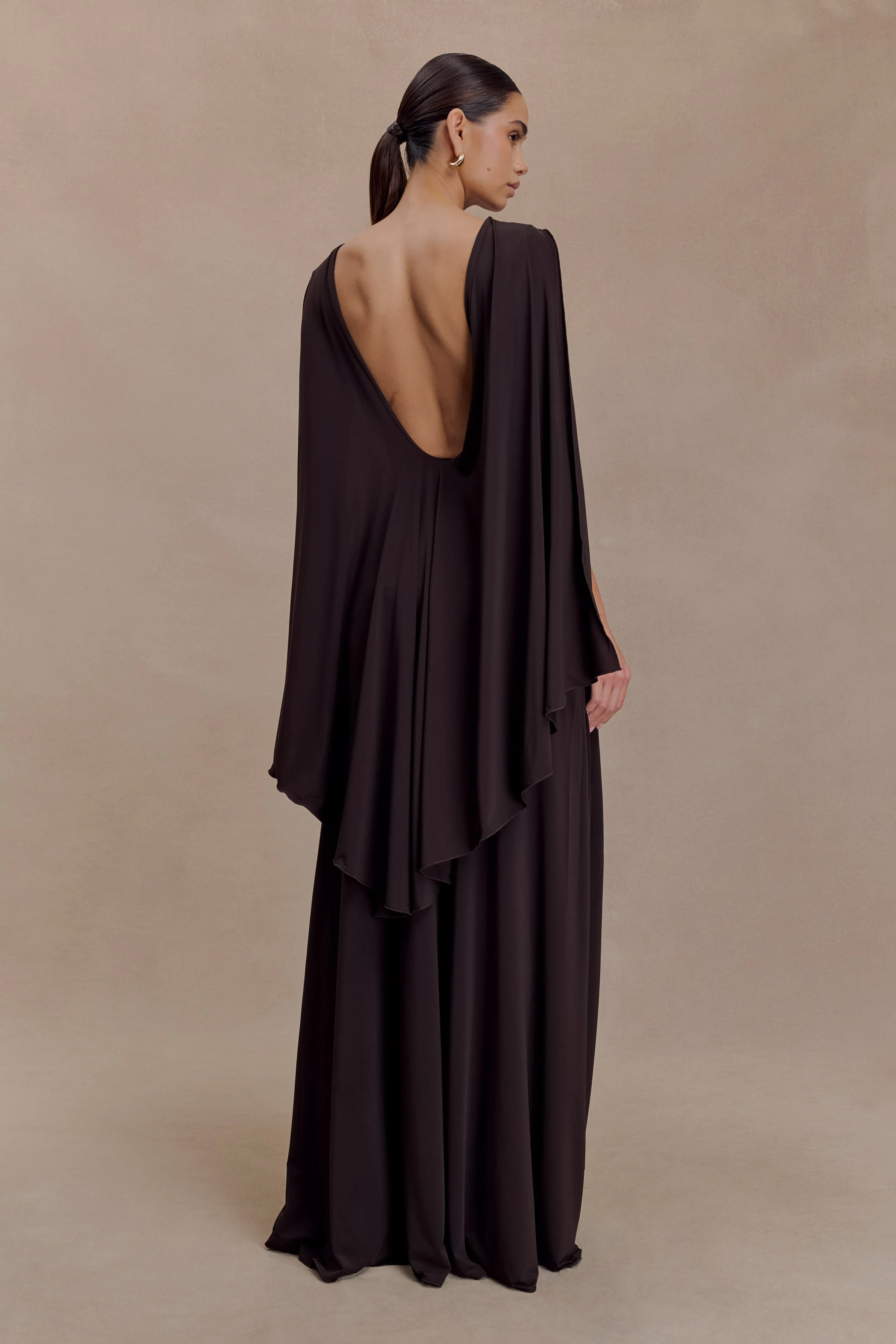 Emory Jersey Cape Maxi Dress - Chocolate - Image 3