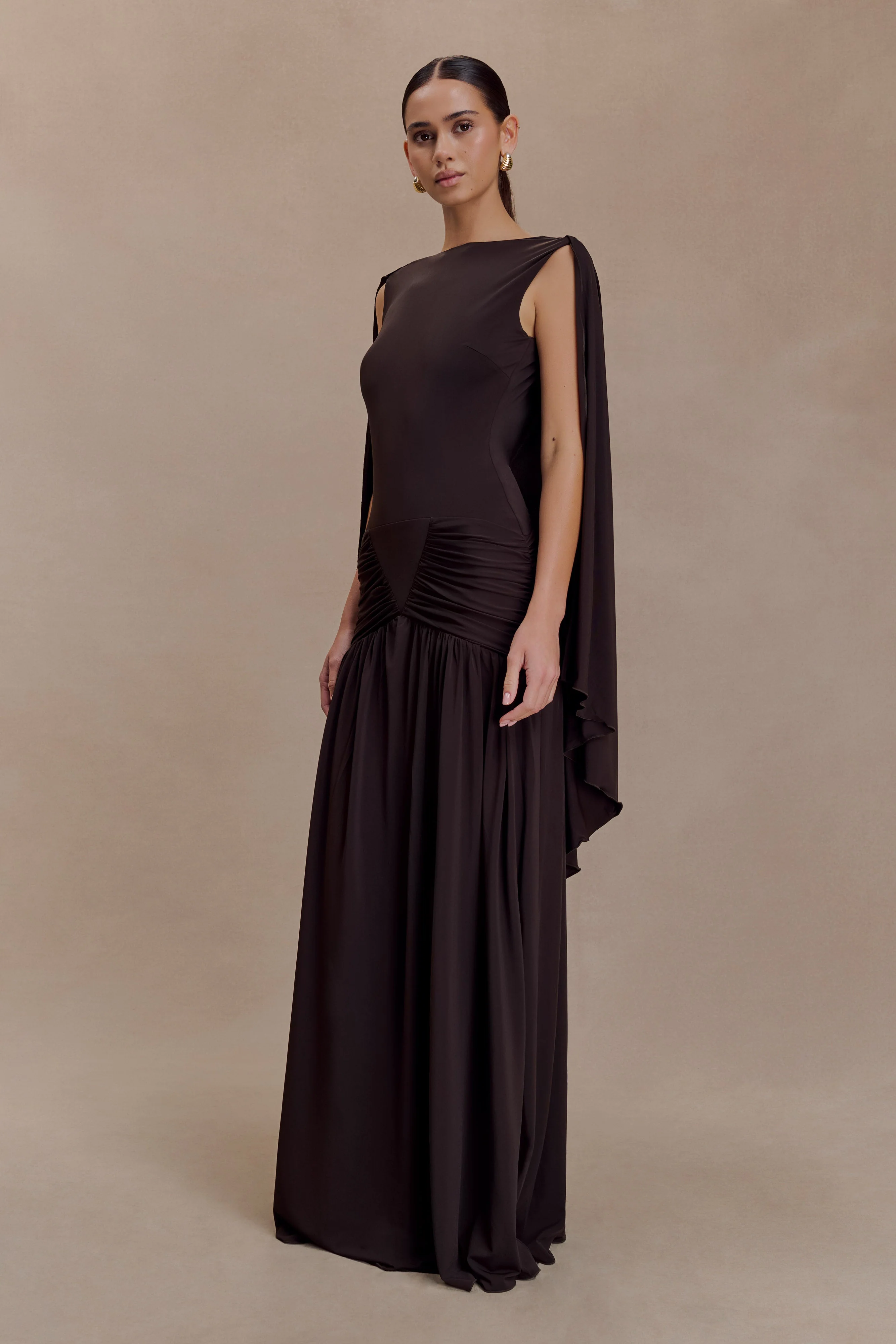 Emory Jersey Cape Maxi Dress - Chocolate - Image 4