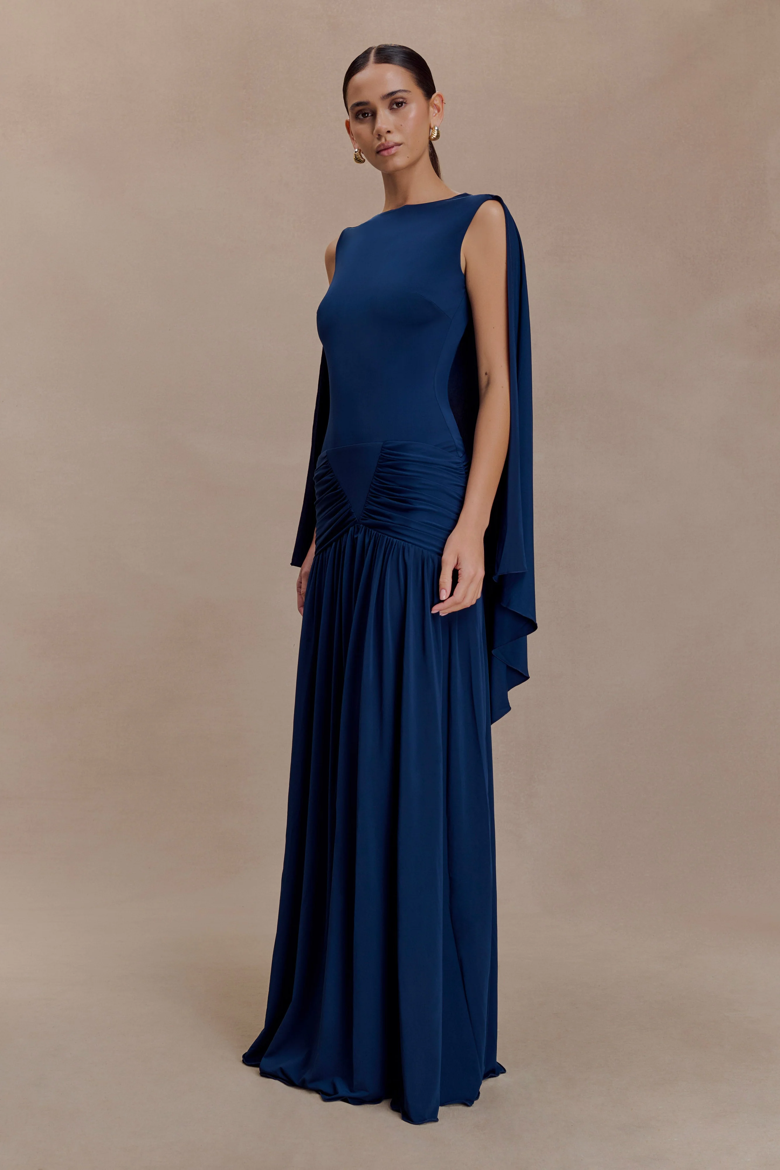 Emory Jersey Cape Maxi Dress - Navy - Image 4