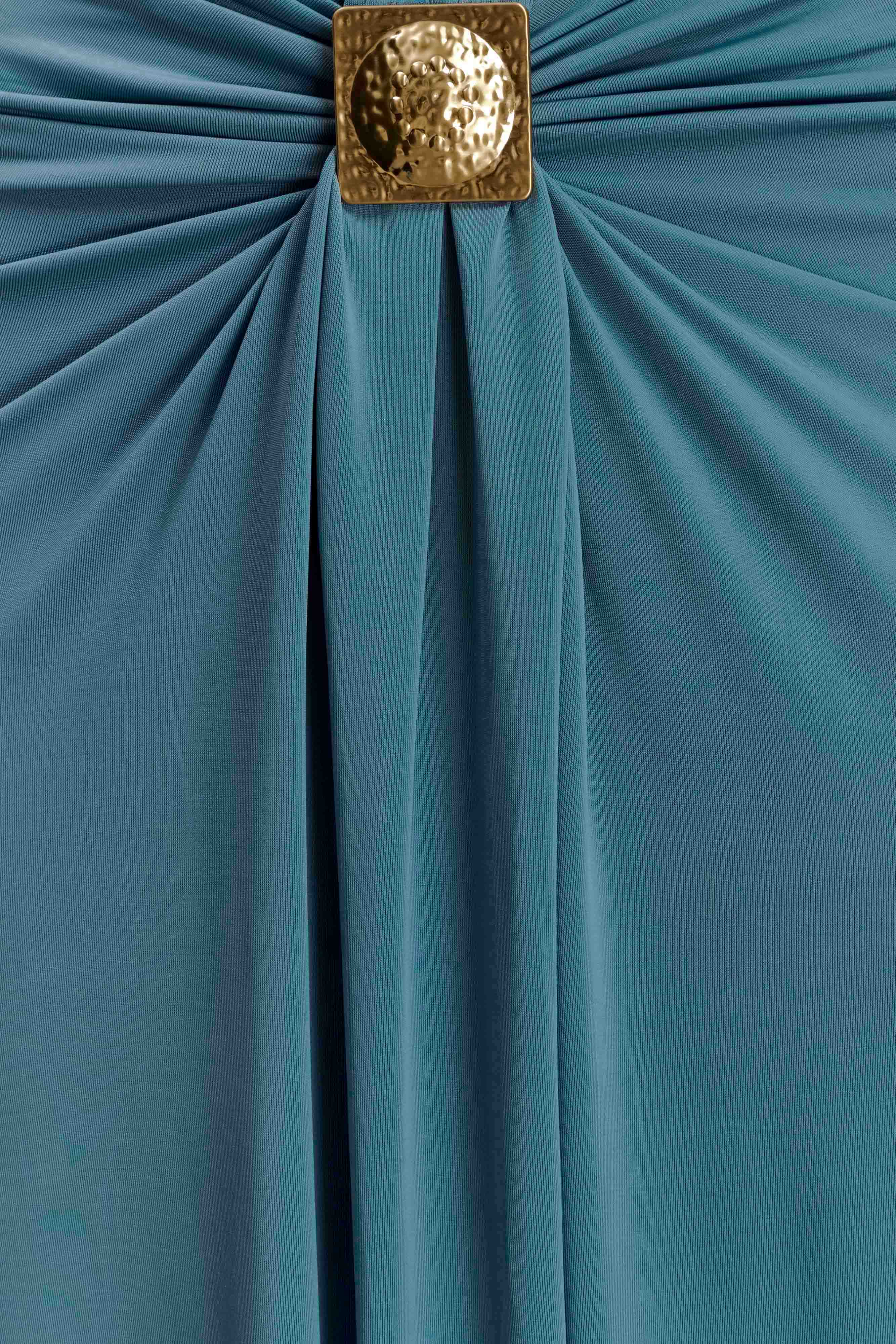 Erina Slinky Ruched Maxi Skirt With Hardware - Teal - Image 4