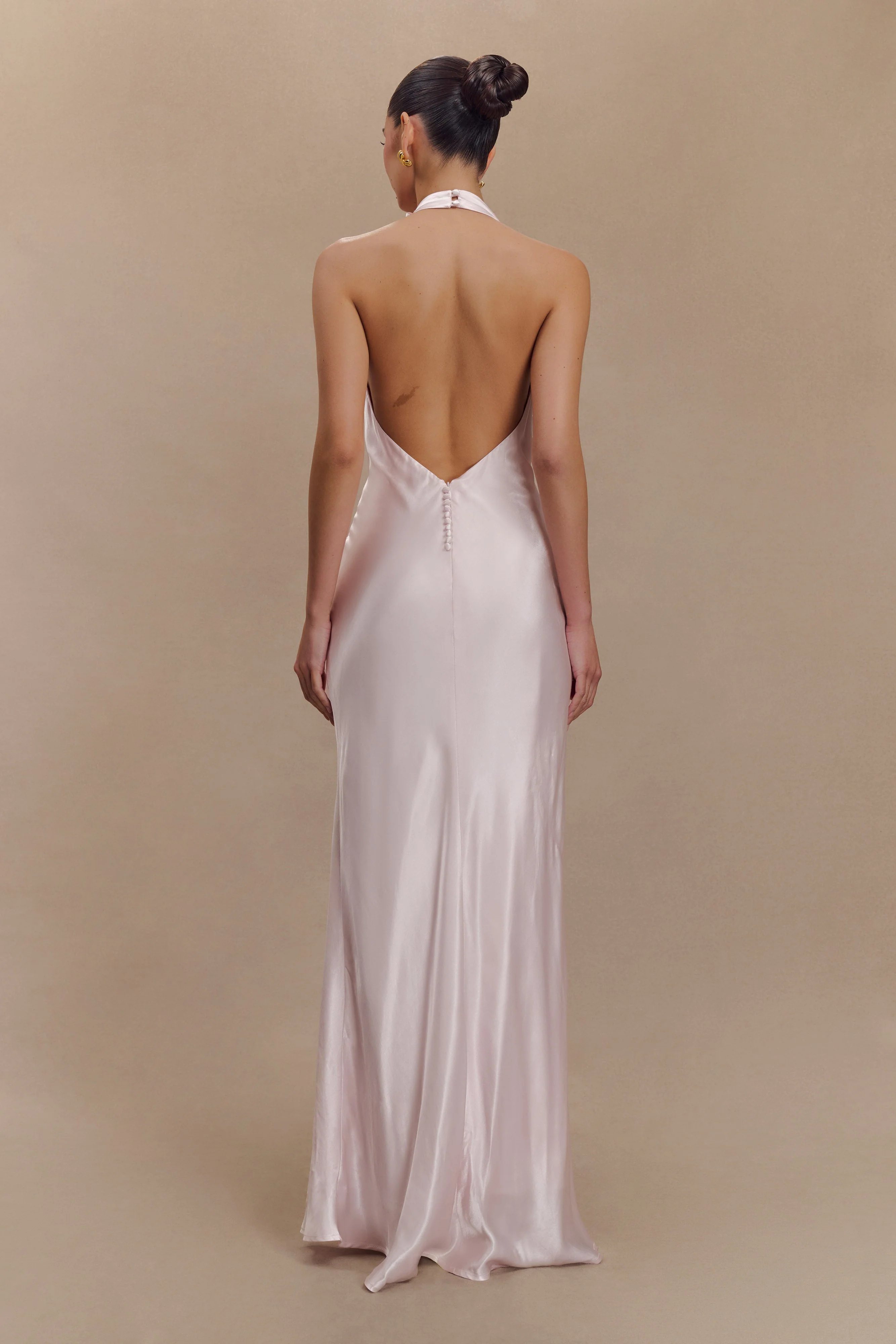 Esther Iridescent Satin Cowl Maxi Dress - Pale Pink - Image 2