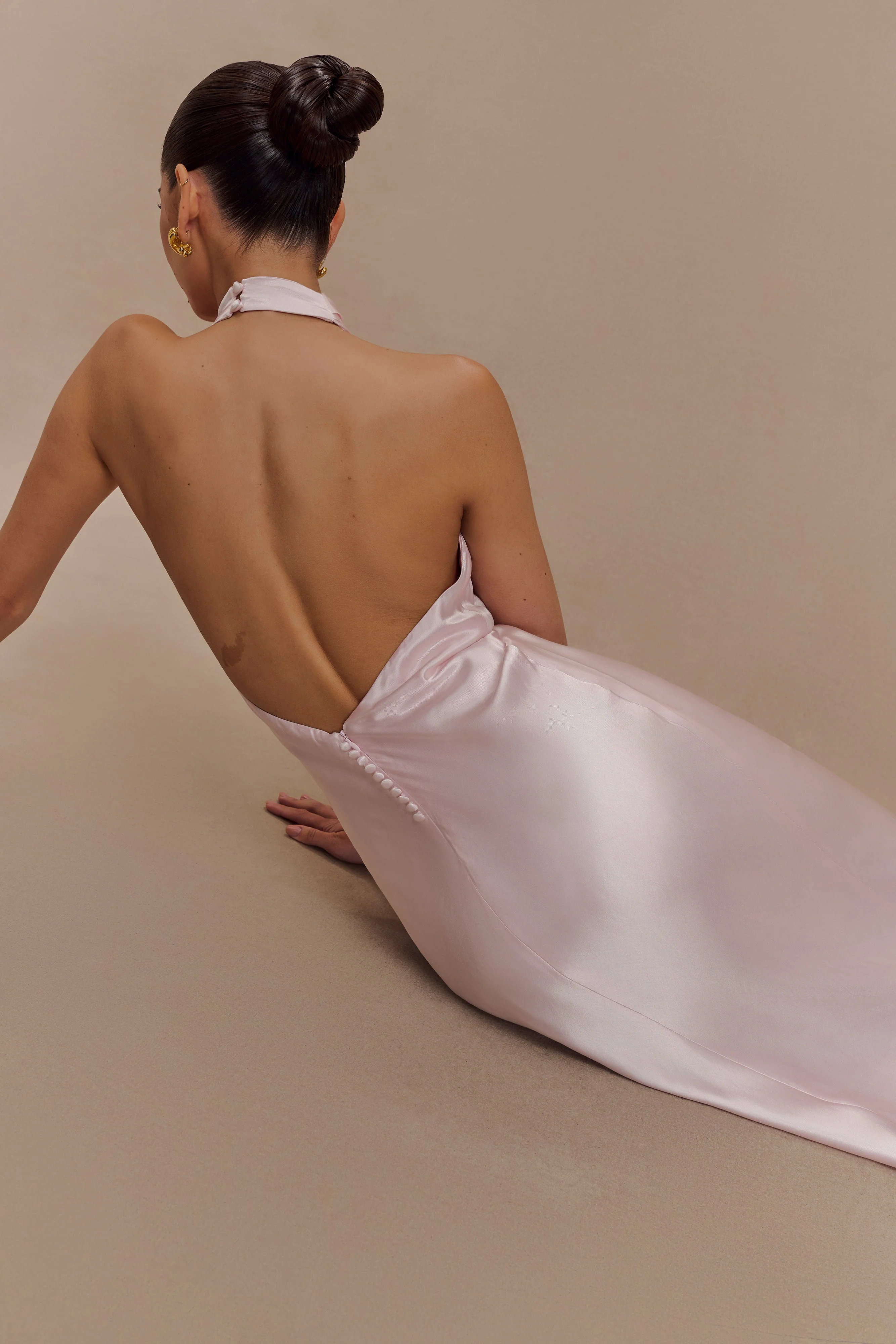 Esther Iridescent Satin Cowl Maxi Dress - Pale Pink - Image 4