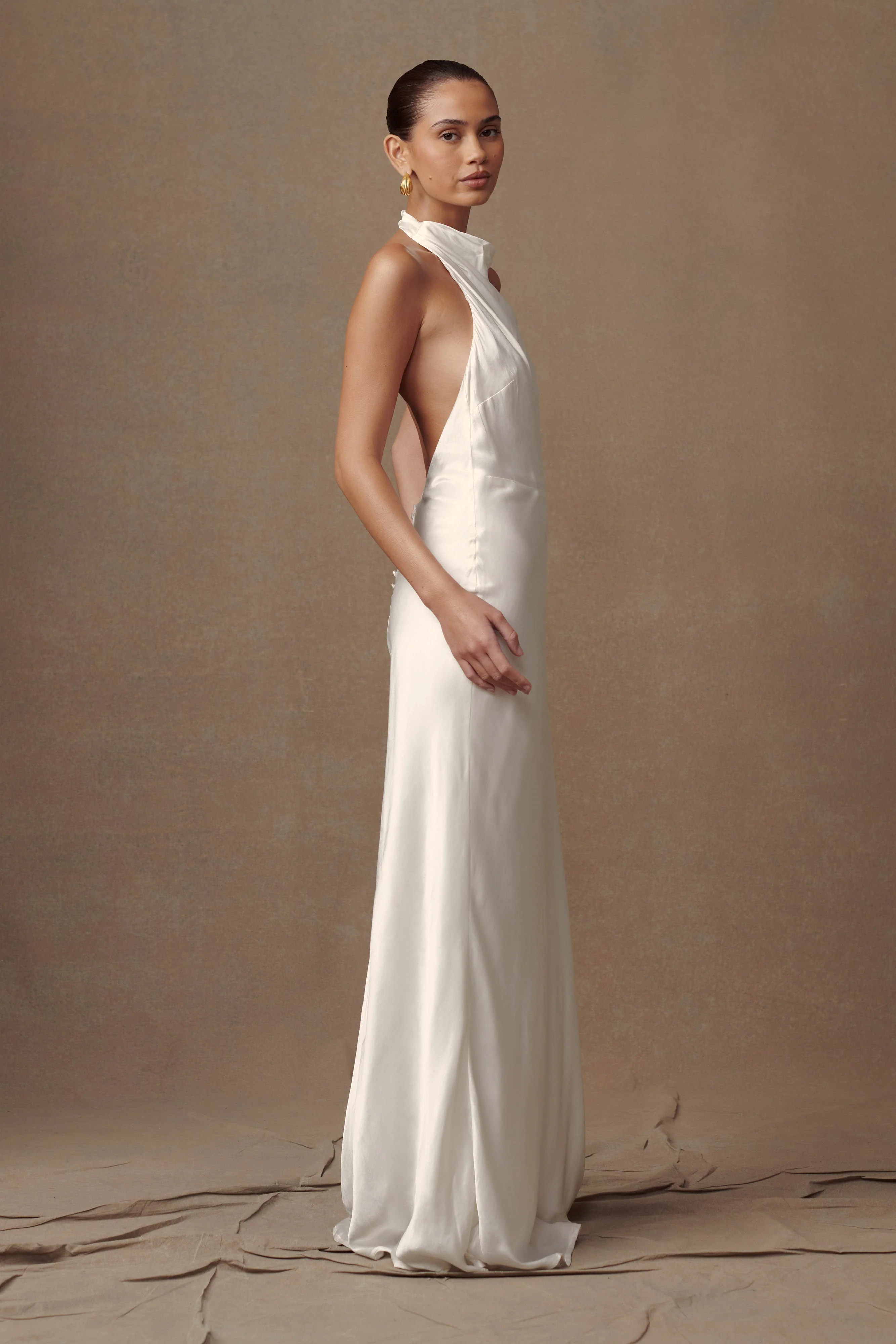 Esther Iridescent Satin Cowl Maxi Dress - Ivory - Image 3