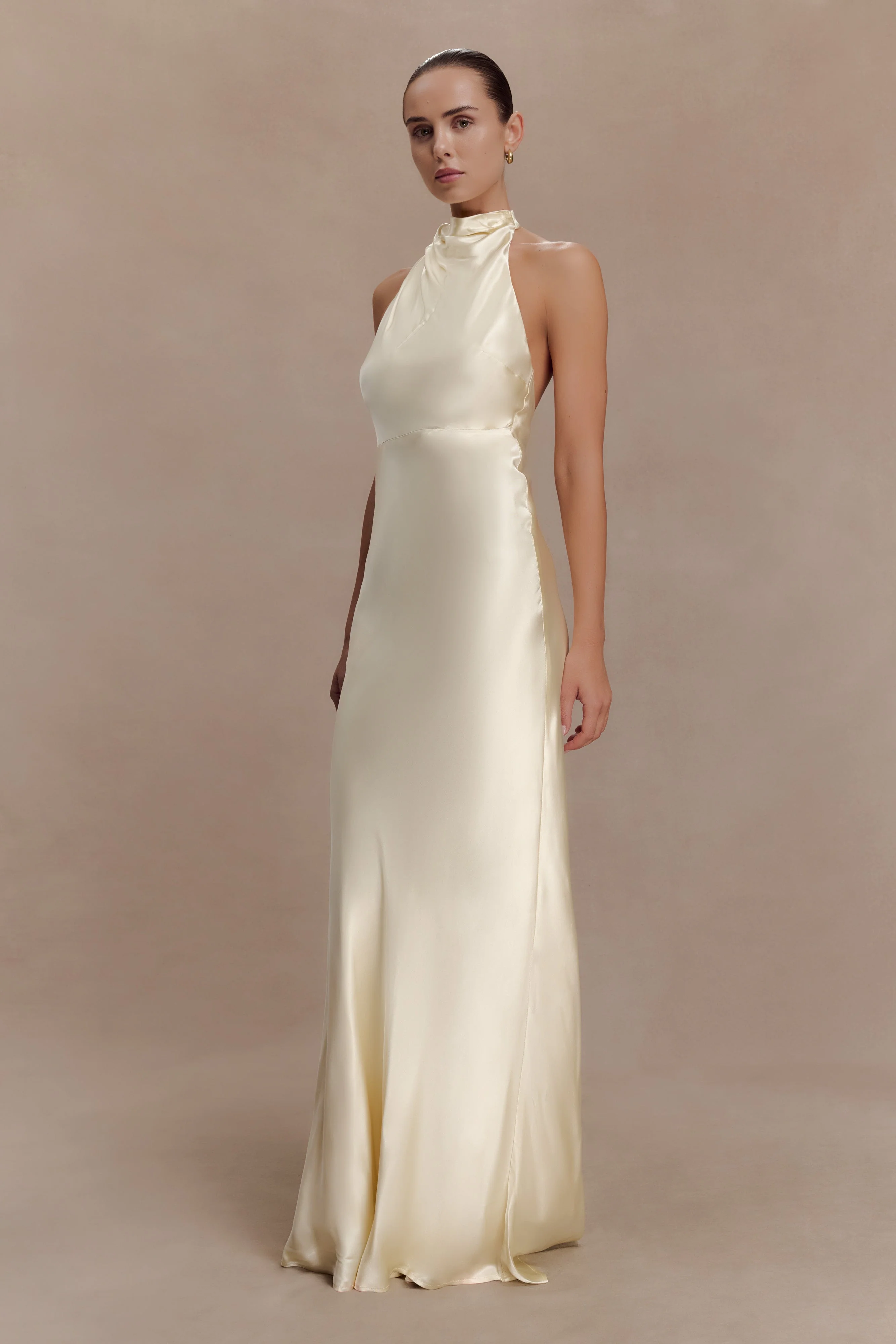 Esther Iridescent Satin Cowl Maxi Dress - Lemon Sorbet - Image 3