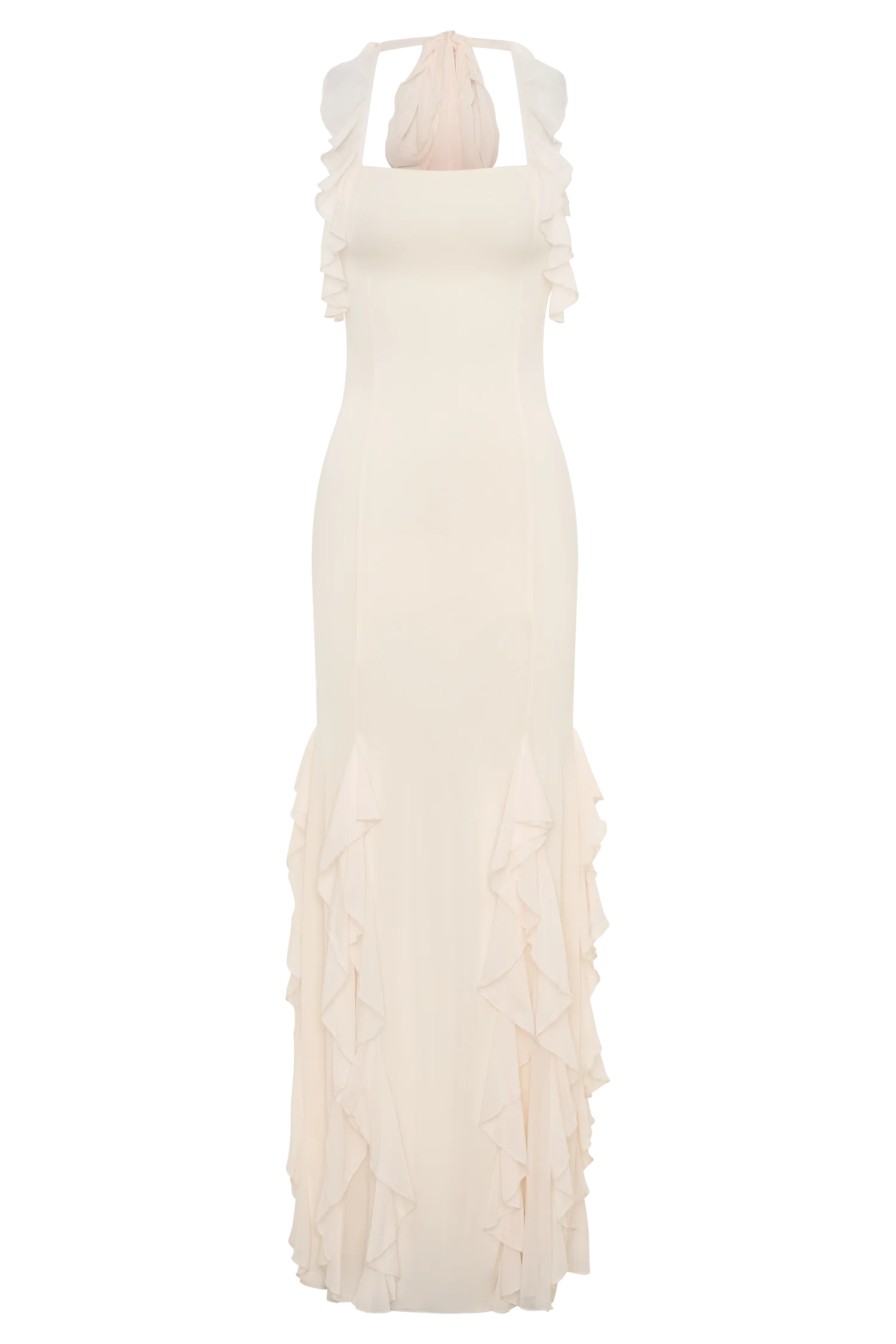 Etta Ruffle Slinky Maxi Dress - Ivory - Image 10